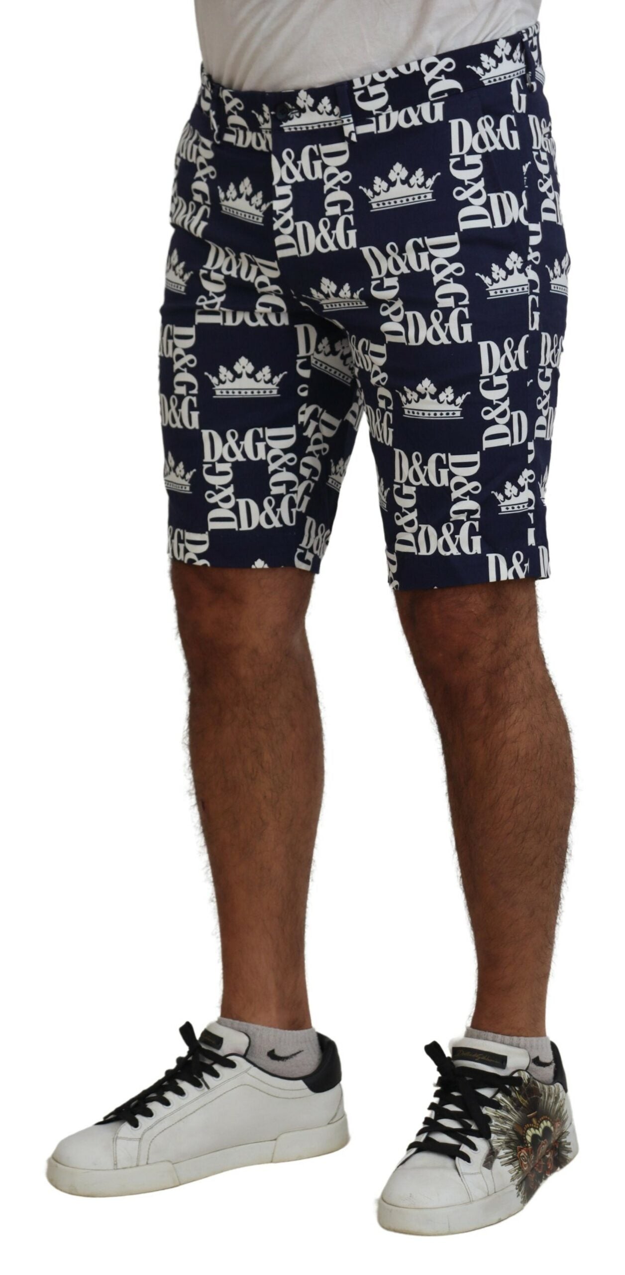 Dolce & Gabbana Blue Logo Print Cotton Chinos Shorts -   -  Dolce & Gabbana.