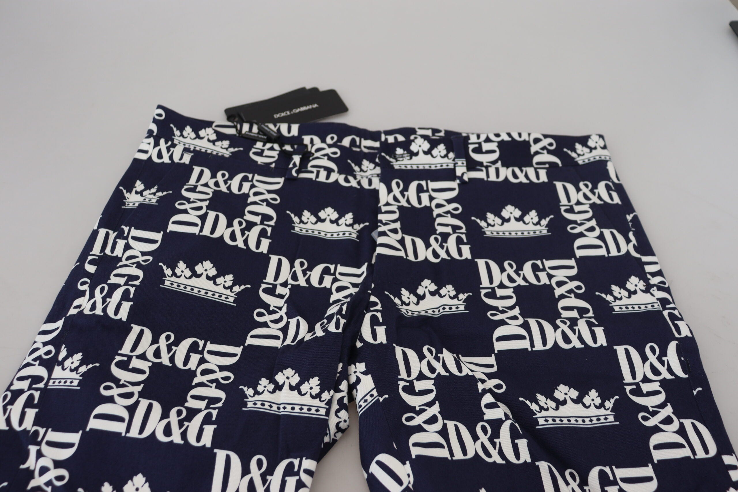 Dolce & Gabbana Blue Logo Print Cotton Chinos Shorts -   -  Dolce & Gabbana.