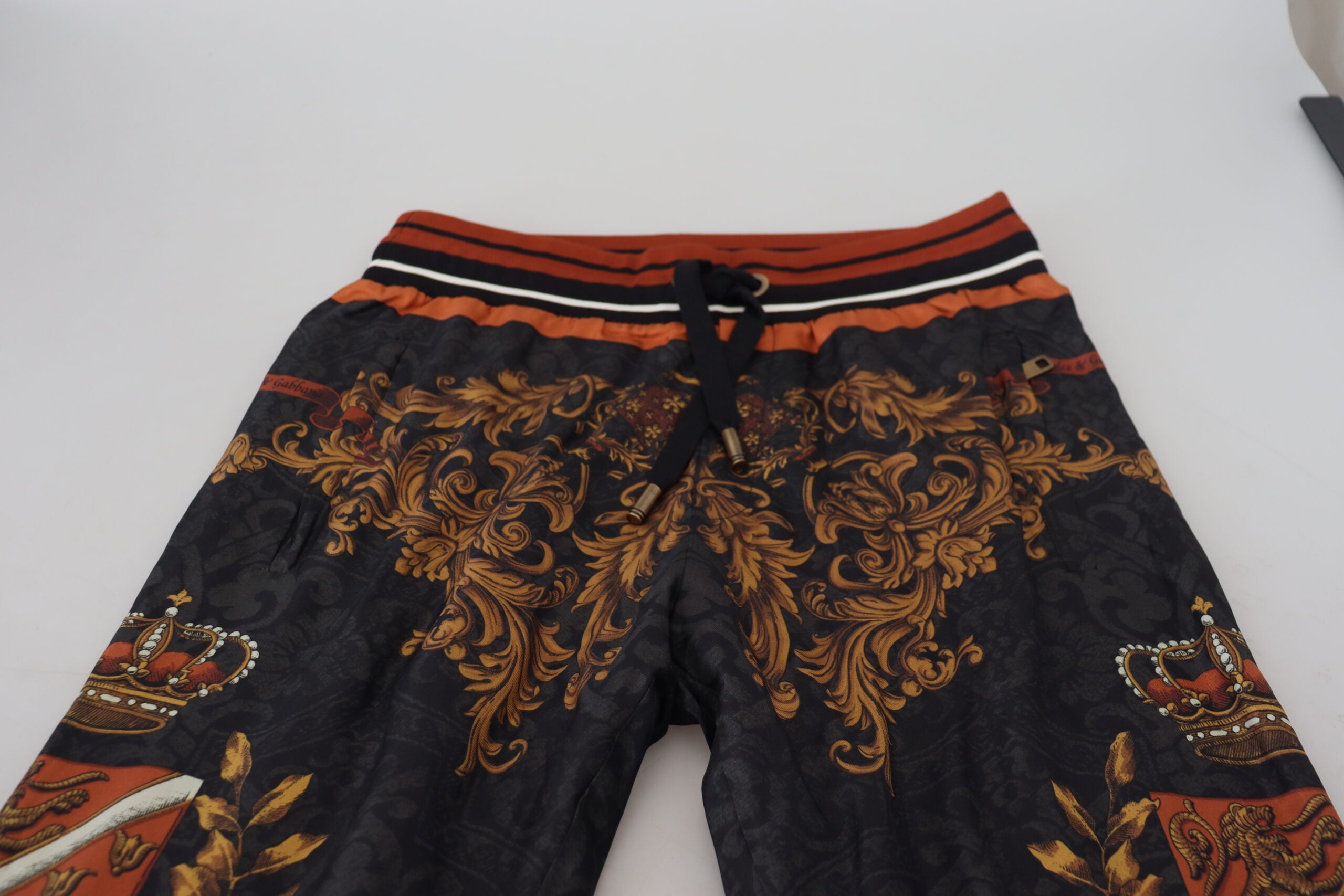Dolce & Gabbana Gray Silk Baroque Crown Trousers Sport Pants -   -  Dolce & Gabbana.