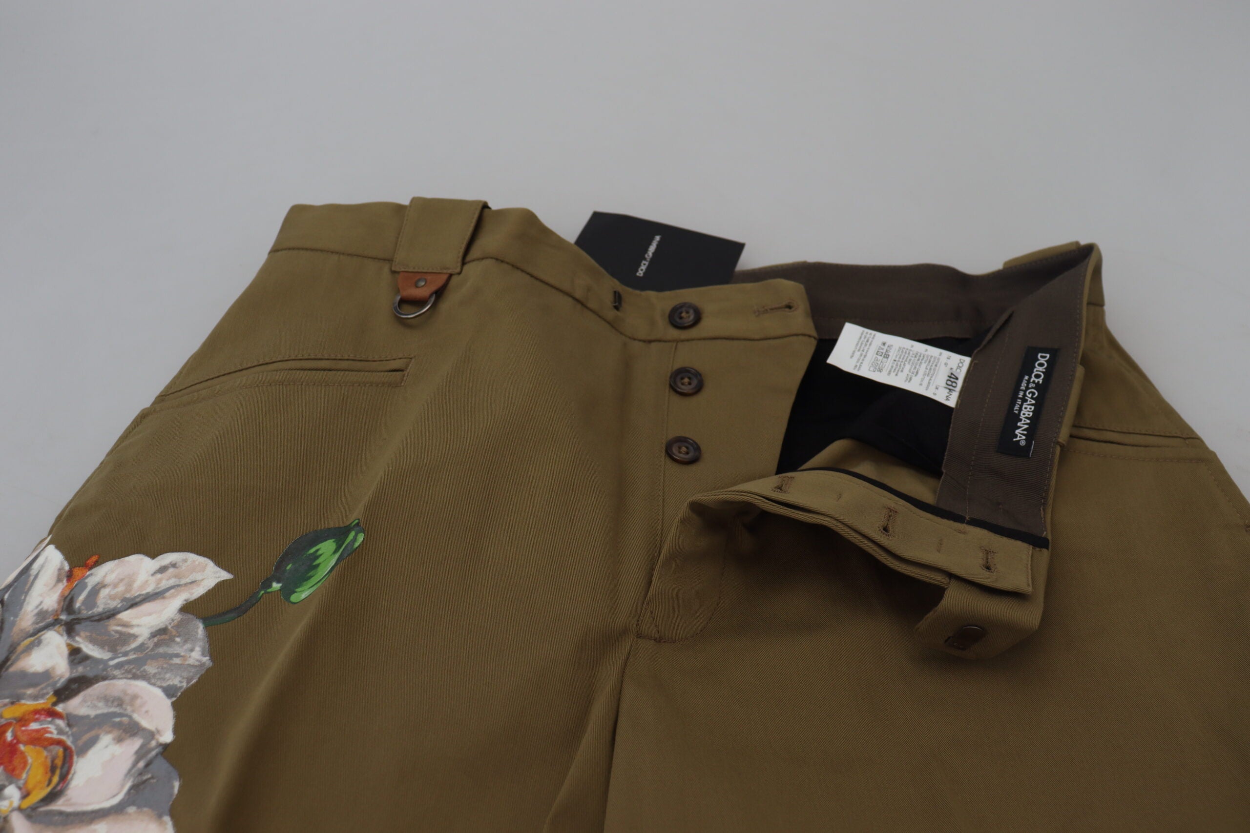 Dolce & Gabbana Beige Cotton Stretch Floral Chinos Pants -   -  Dolce & Gabbana.