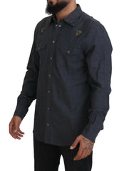 Dolce & Gabbana Blue Cotton Denim Crystal Bee Shirt -   -  Dolce & Gabbana.