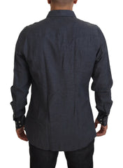Dolce & Gabbana Blue Cotton Denim Crystal Bee Shirt -   -  Dolce & Gabbana.