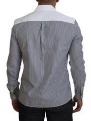 Dolce & Gabbana Gray White Striped Slim Fit Shirt -   -  Dolce & Gabbana.