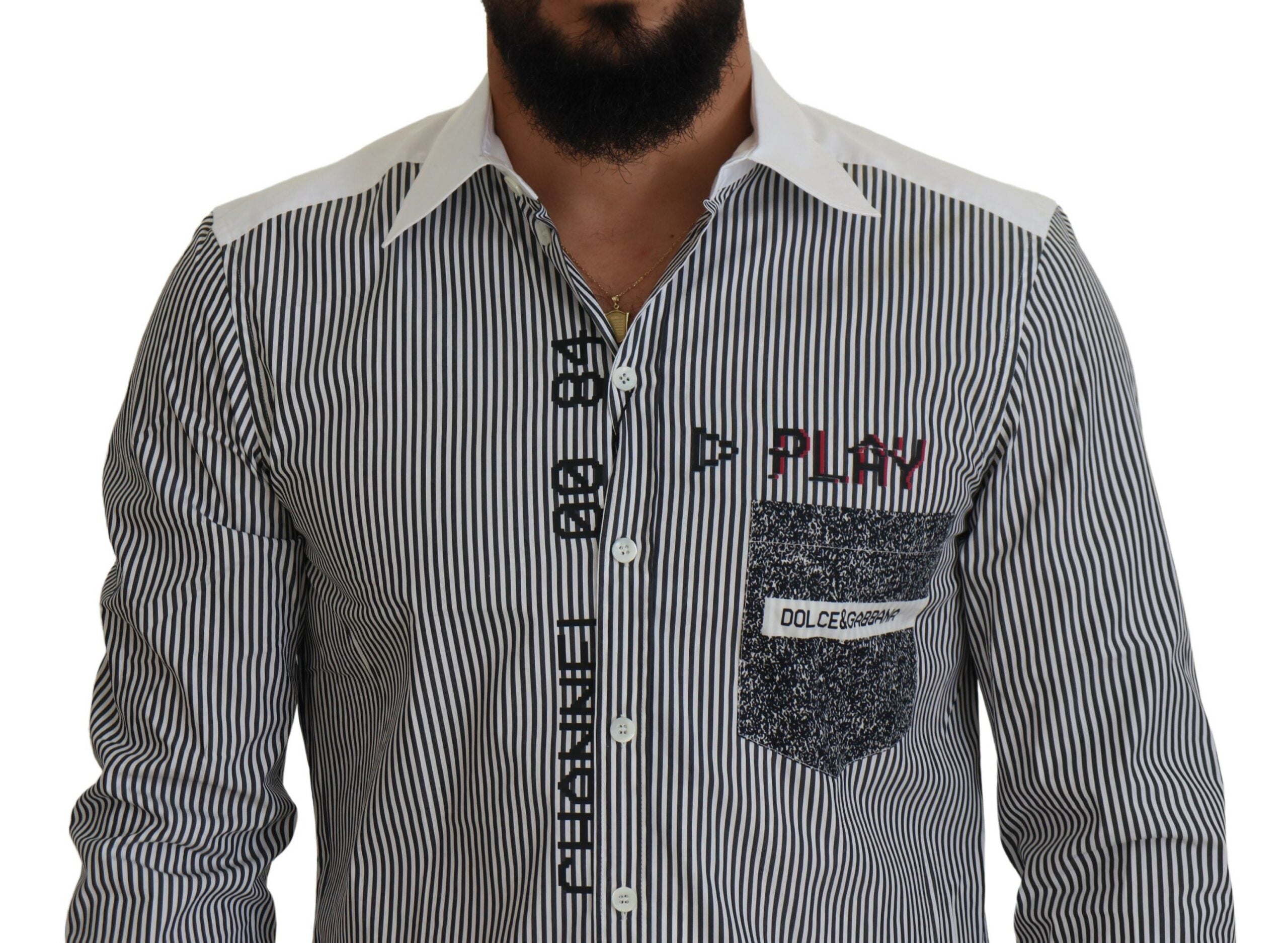 Dolce & Gabbana Gray White Striped Slim Fit Shirt -   -  Dolce & Gabbana.