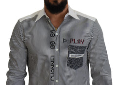 Dolce & Gabbana Gray White Striped Slim Fit Shirt -   -  Dolce & Gabbana.