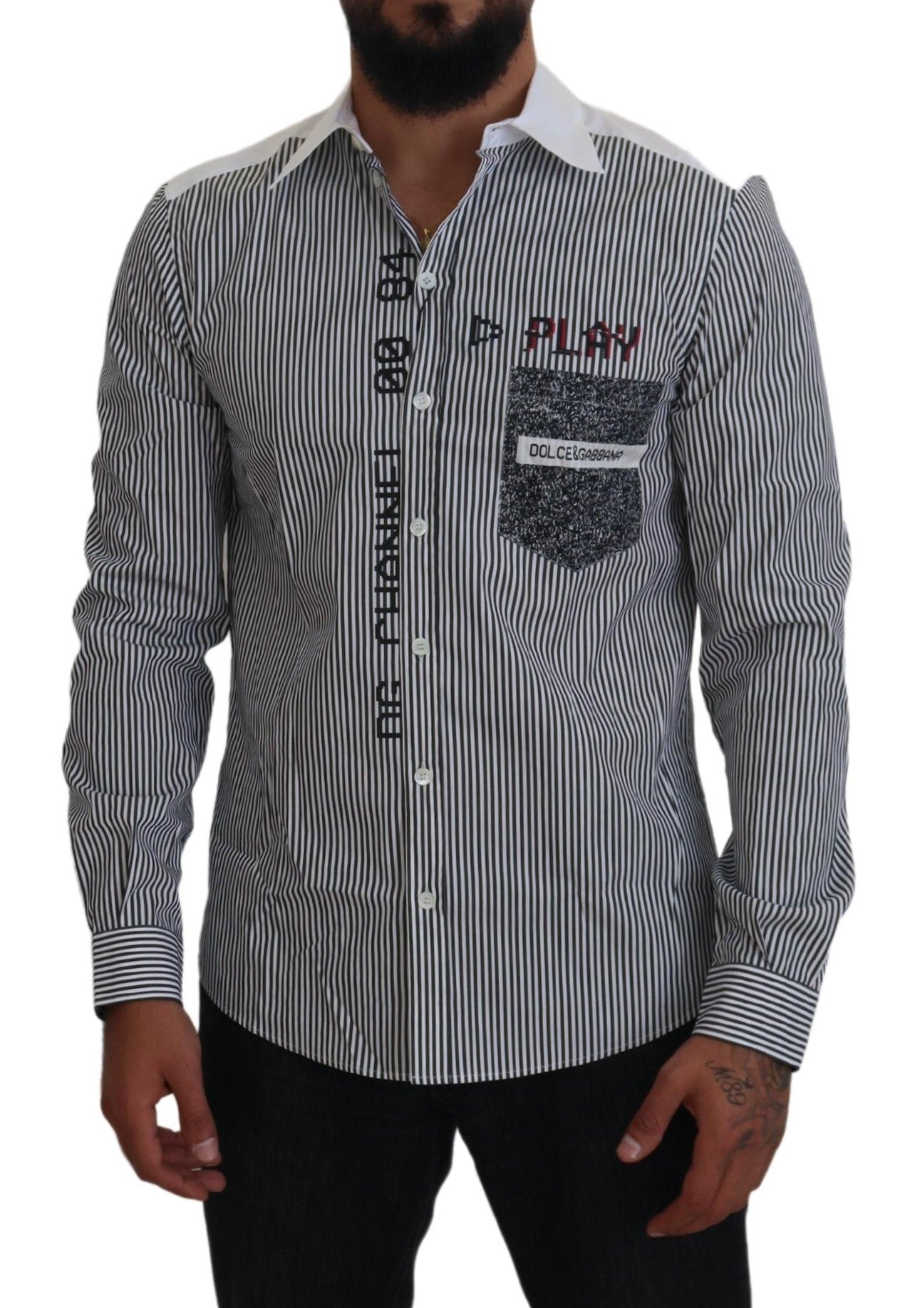 Dolce & Gabbana Gray White Striped Slim Fit Shirt -   -  Dolce & Gabbana.