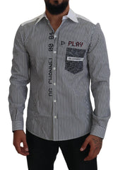Dolce & Gabbana Gray White Striped Slim Fit Shirt -   -  Dolce & Gabbana.