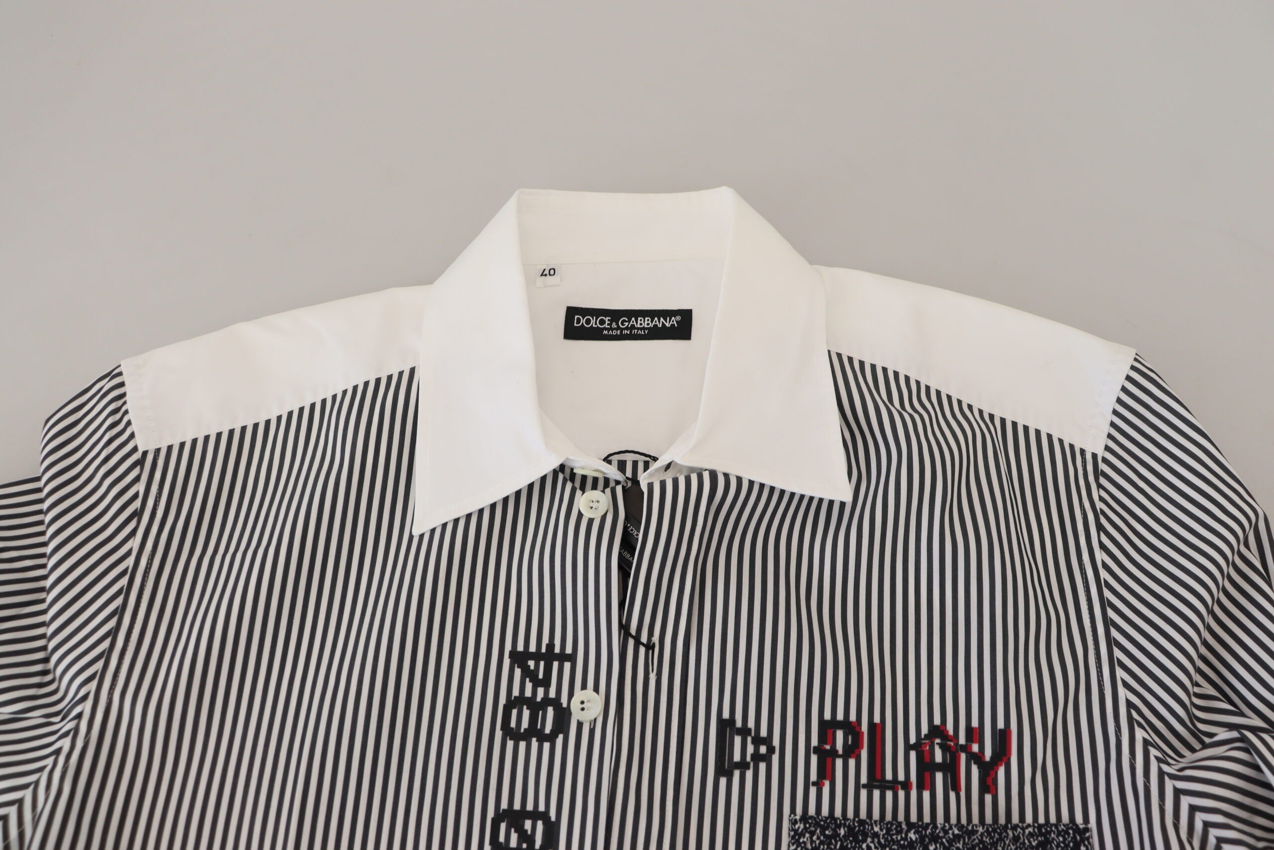 Dolce & Gabbana Gray White Striped Slim Fit Shirt -   -  Dolce & Gabbana.