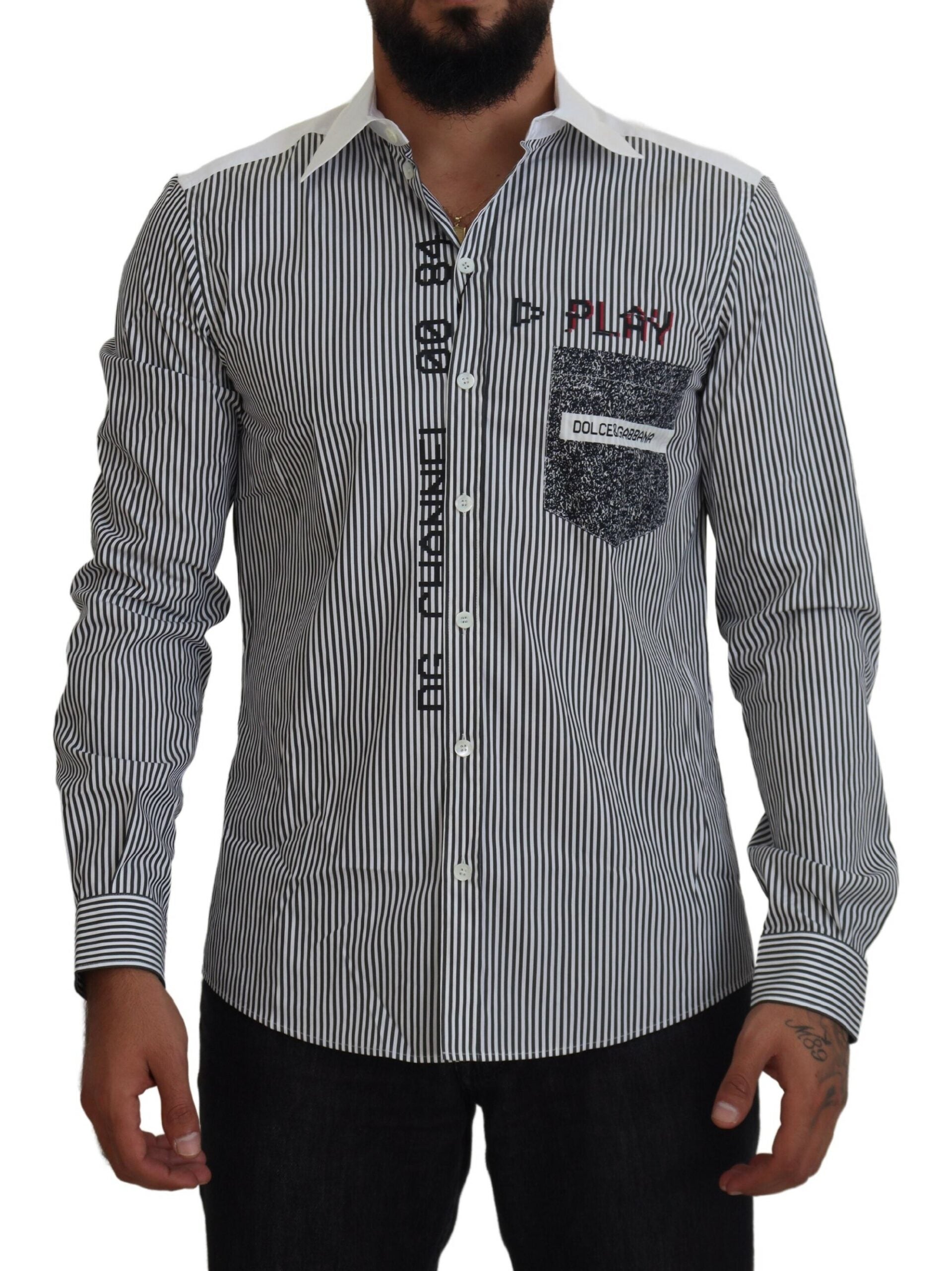 Dolce & Gabbana Gray White Striped Slim Fit Shirt -   -  Dolce & Gabbana.
