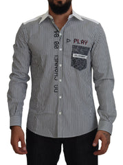 Dolce & Gabbana Gray White Striped Slim Fit Shirt -   -  Dolce & Gabbana.