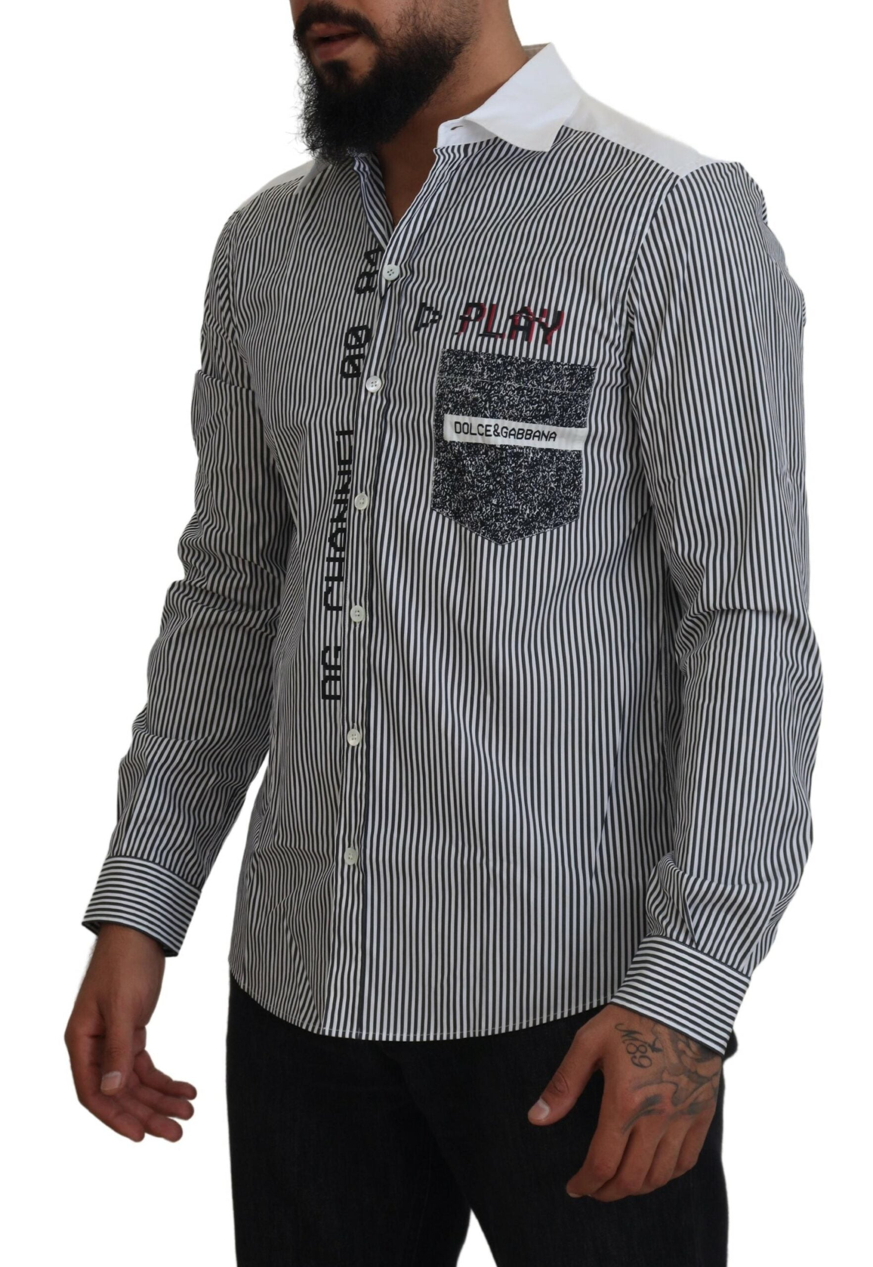 Dolce & Gabbana Gray White Striped Slim Fit Shirt -   -  Dolce & Gabbana.
