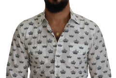 Dolce & Gabbana White Crown Print Slim Fit Cotton Shirt -   -  Dolce & Gabbana.