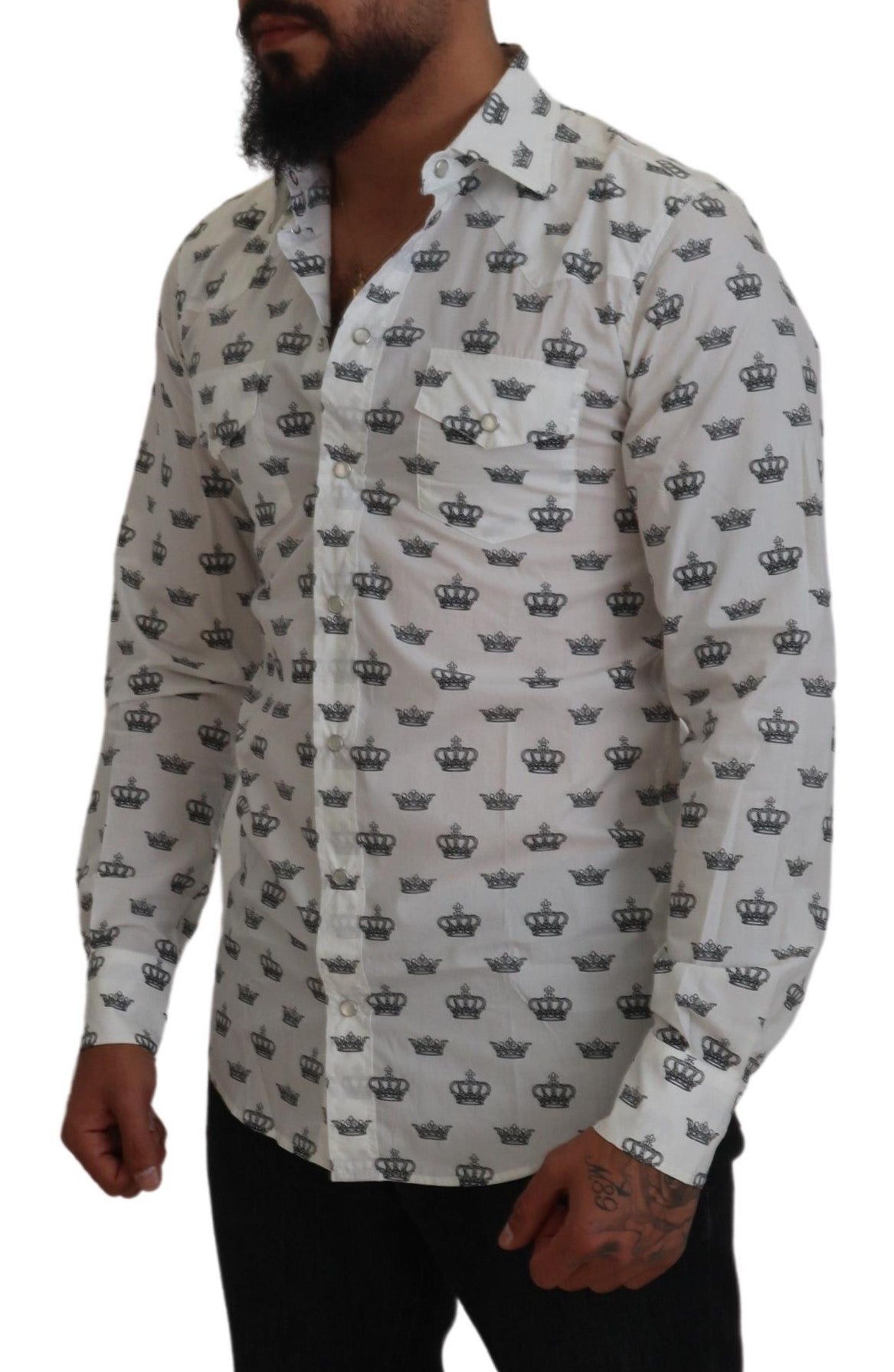 Dolce & Gabbana White Crown Print Slim Fit Cotton Shirt -   -  Dolce & Gabbana.