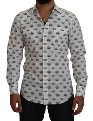 Dolce & Gabbana White Crown Print Slim Fit Cotton Shirt -   -  Dolce & Gabbana.