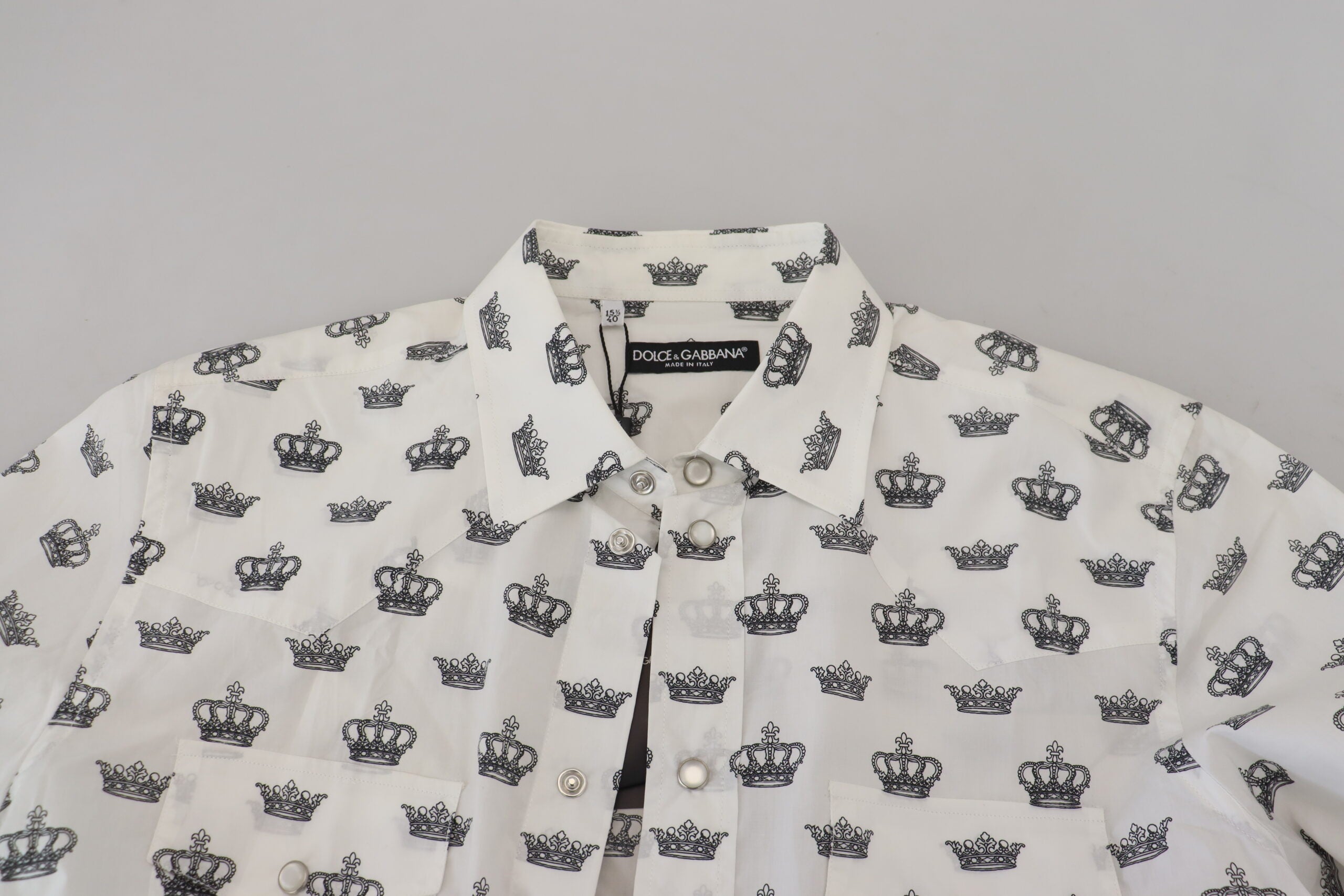 Dolce & Gabbana White Crown Print Slim Fit Cotton Shirt -   -  Dolce & Gabbana.