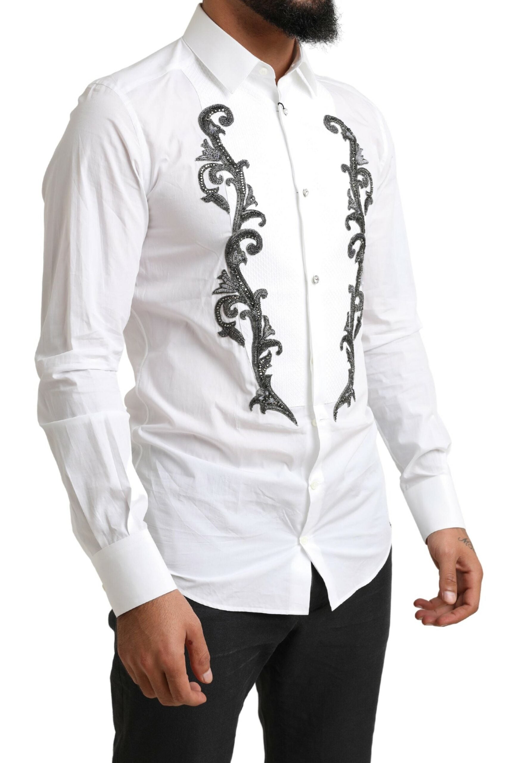 Dolce & Gabbana White Tuxedo Slim Fit Baroque Shirt -   -  Dolce & Gabbana.