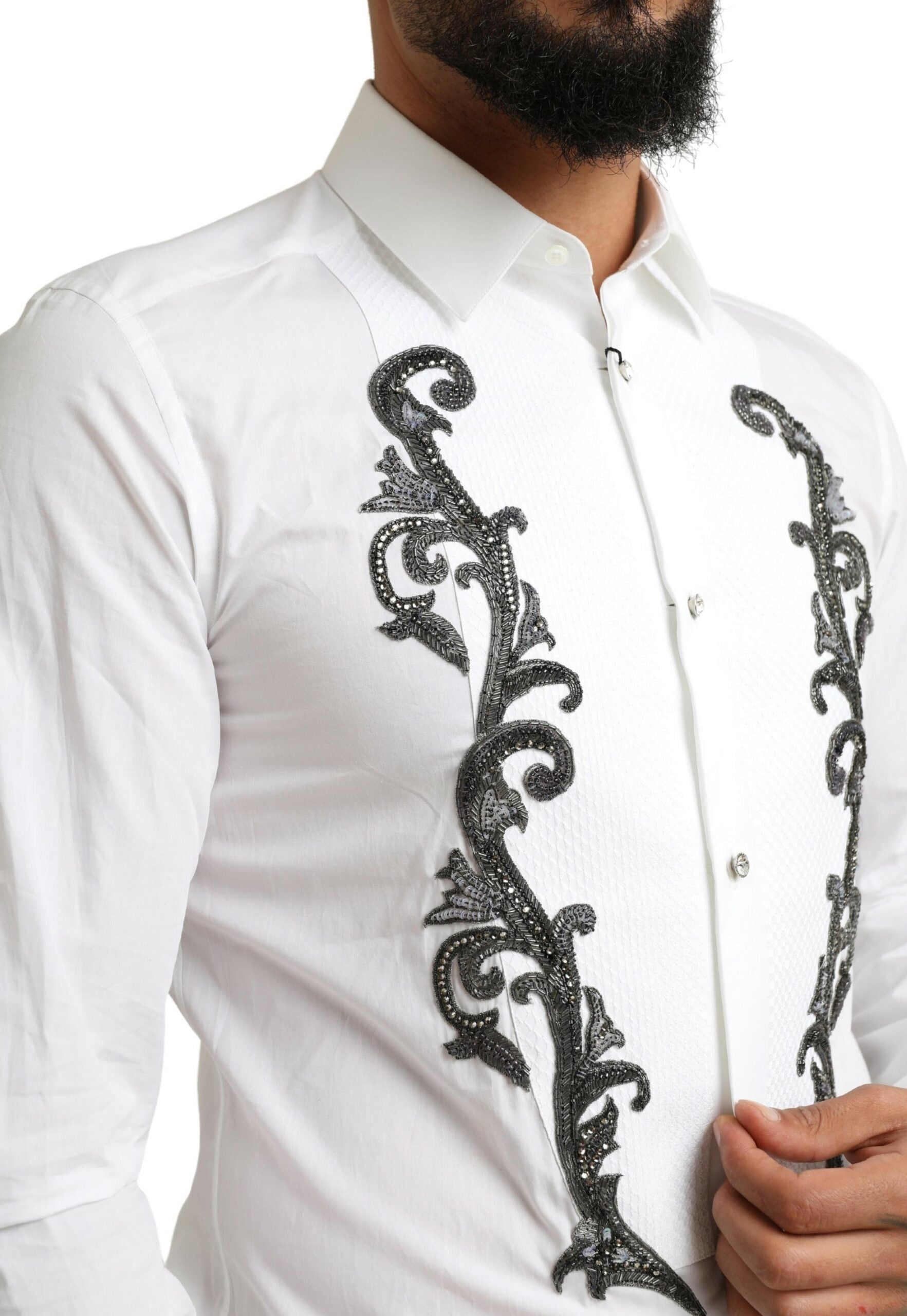 Dolce & Gabbana White Tuxedo Slim Fit Baroque Shirt -   -  Dolce & Gabbana.