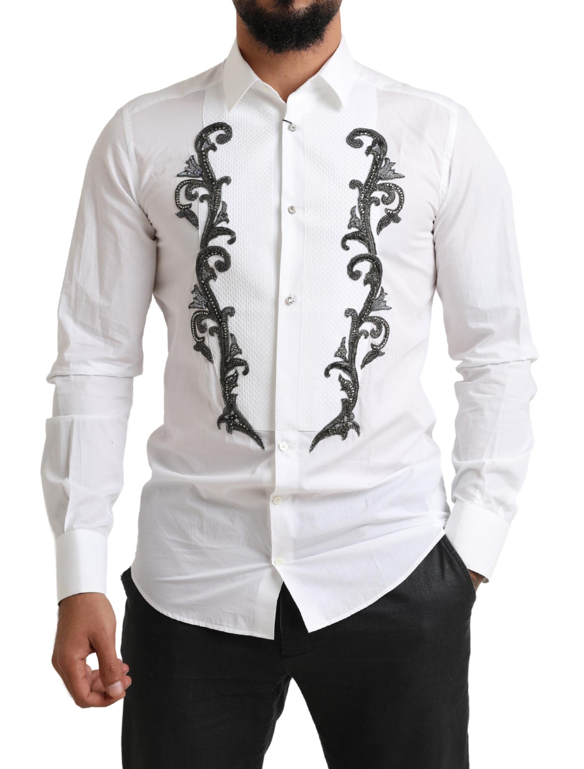 Dolce & Gabbana White Tuxedo Slim Fit Baroque Shirt -   -  Dolce & Gabbana.