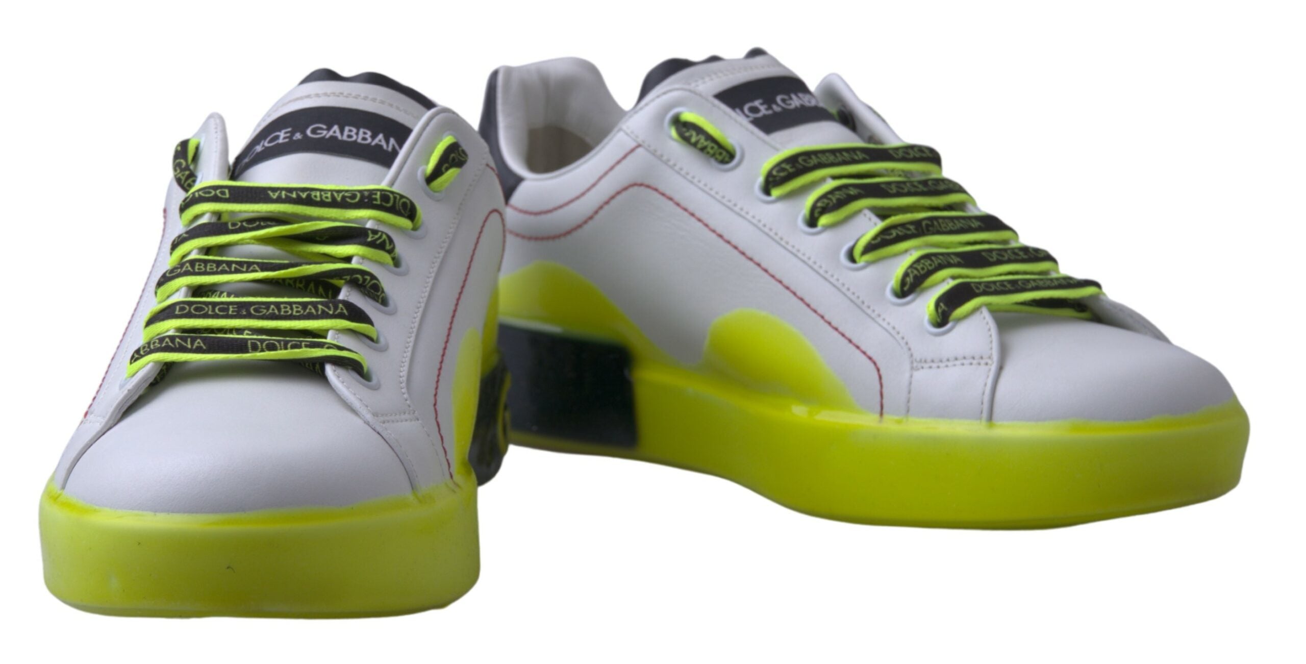 Dolce & Gabbana White Yellow Portofino Leather Sneakers Shoes -   -  Dolce & Gabbana.