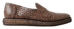 Dolce & Gabbana Brown Woven Leather Loafers Casual -   -  Dolce & Gabbana.