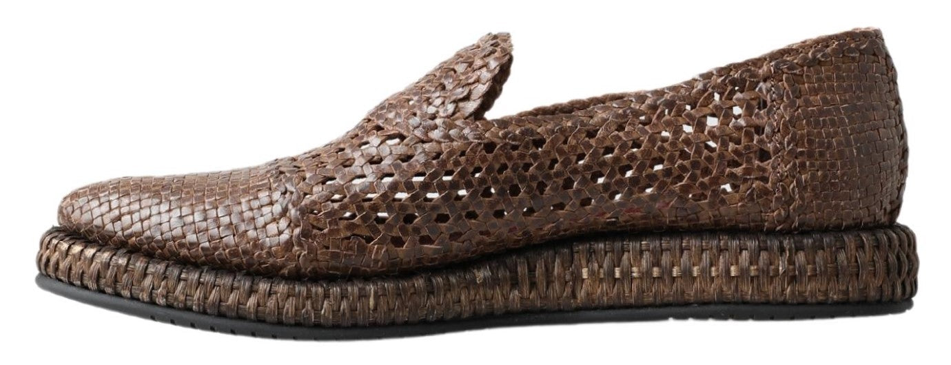 Dolce & Gabbana Brown Woven Leather Loafers Casual -   -  Dolce & Gabbana.