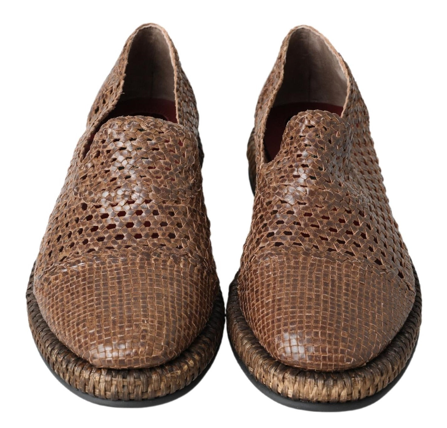 Dolce & Gabbana Brown Woven Leather Loafers Casual -   -  Dolce & Gabbana.