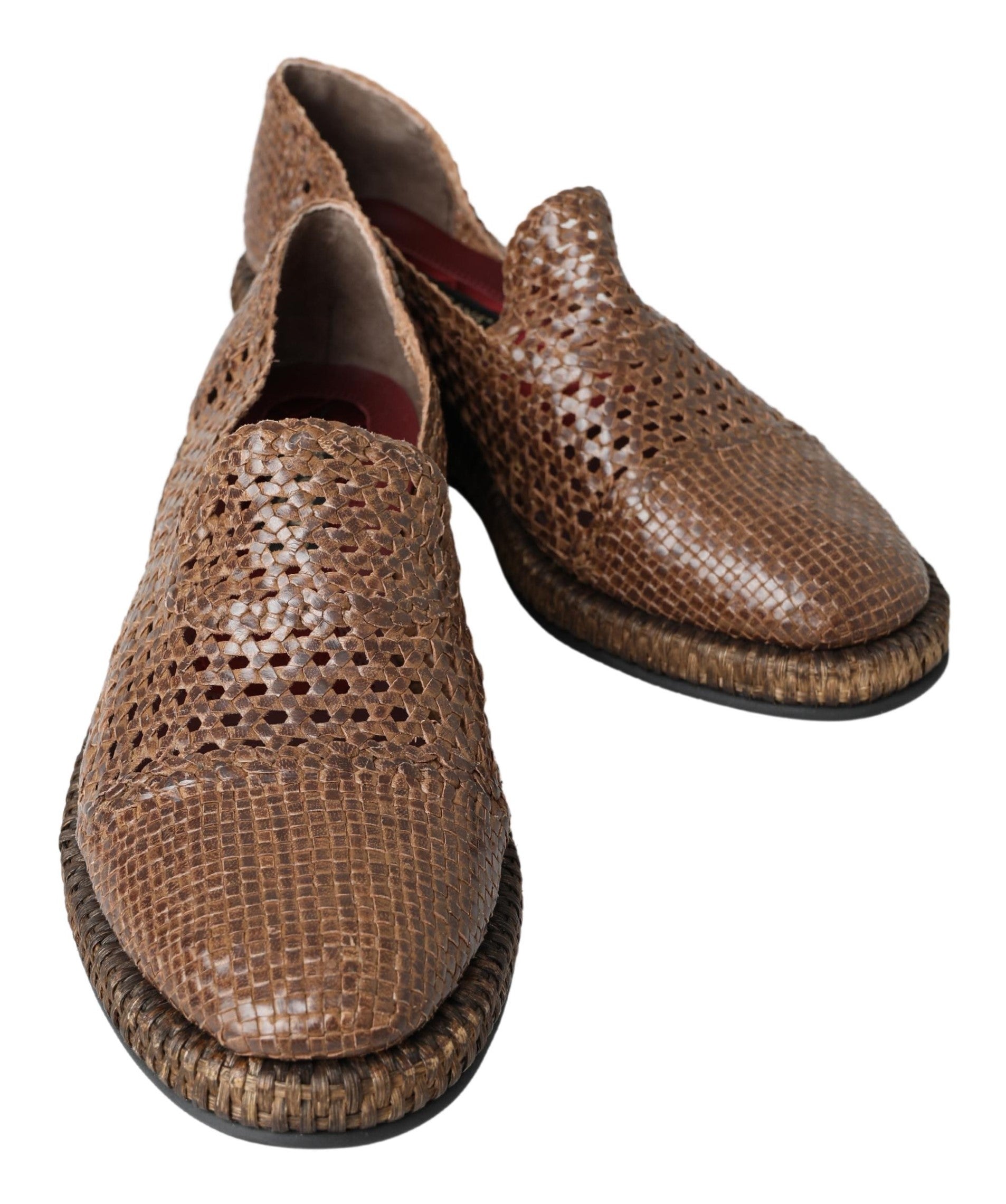 Dolce & Gabbana Brown Woven Leather Loafers Casual -   -  Dolce & Gabbana.