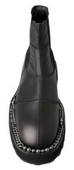 Dolce & Gabbana Black Leather Slip on Stretch Boots -   -  Dolce & Gabbana.