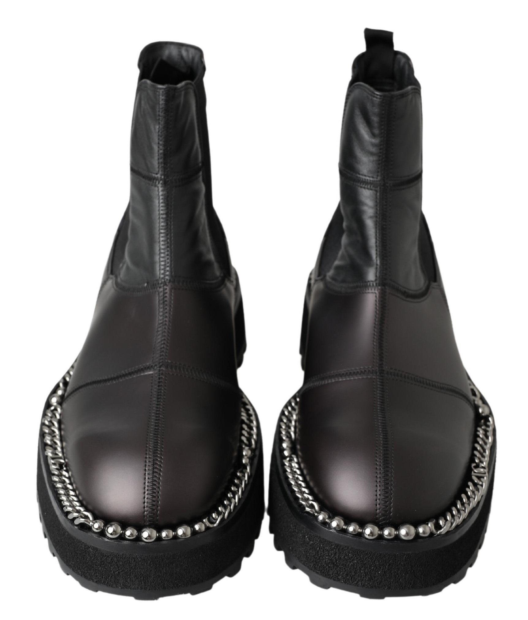 Dolce & Gabbana Black Leather Slip on Stretch Boots -   -  Dolce & Gabbana.