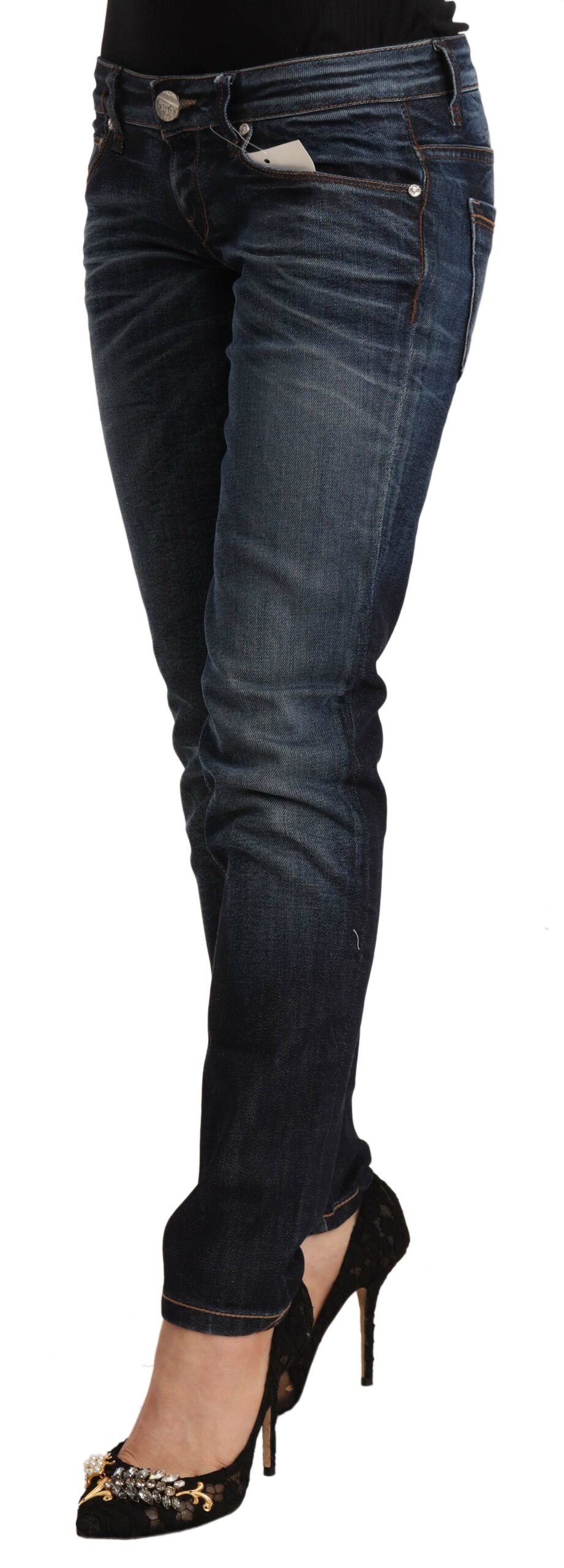 Acht Blue Washed Cotton Low Waist Skinny Denim Jeans -   -  Acht.