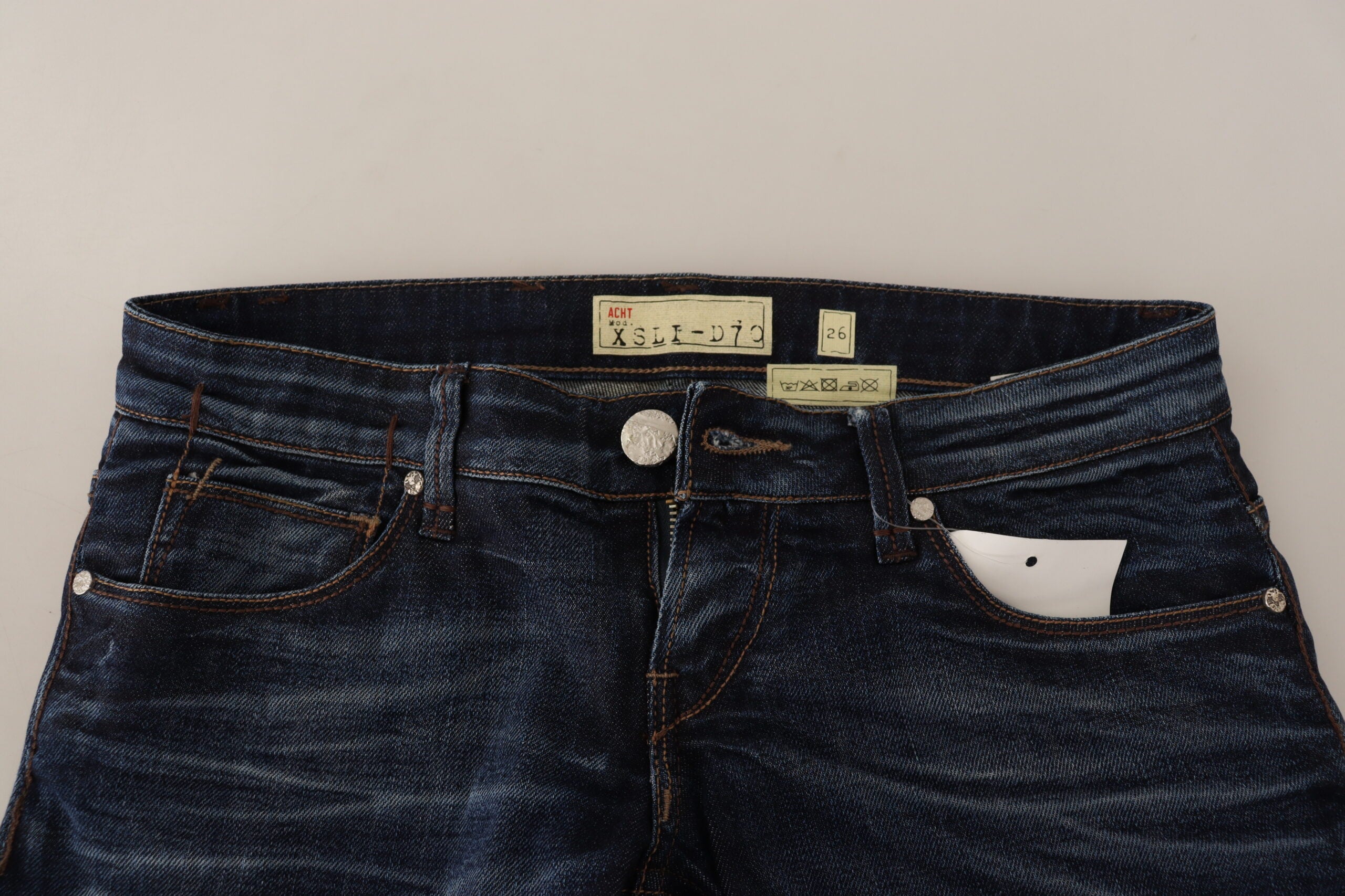 Acht Blue Washed Cotton Low Waist Skinny Denim Jeans -   -  Acht.