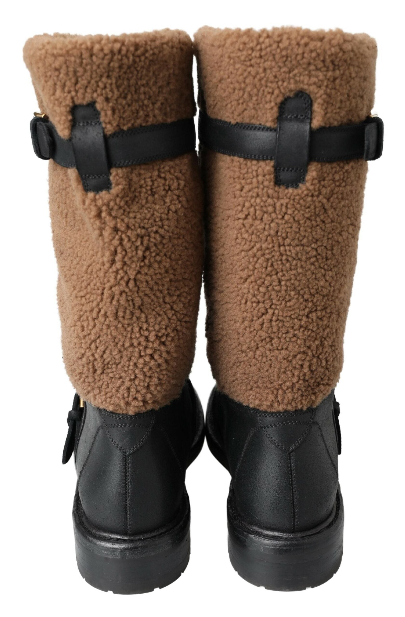 Dolce & Gabbana Black Leather Brown Shearling Boots -   -  Dolce & Gabbana.
