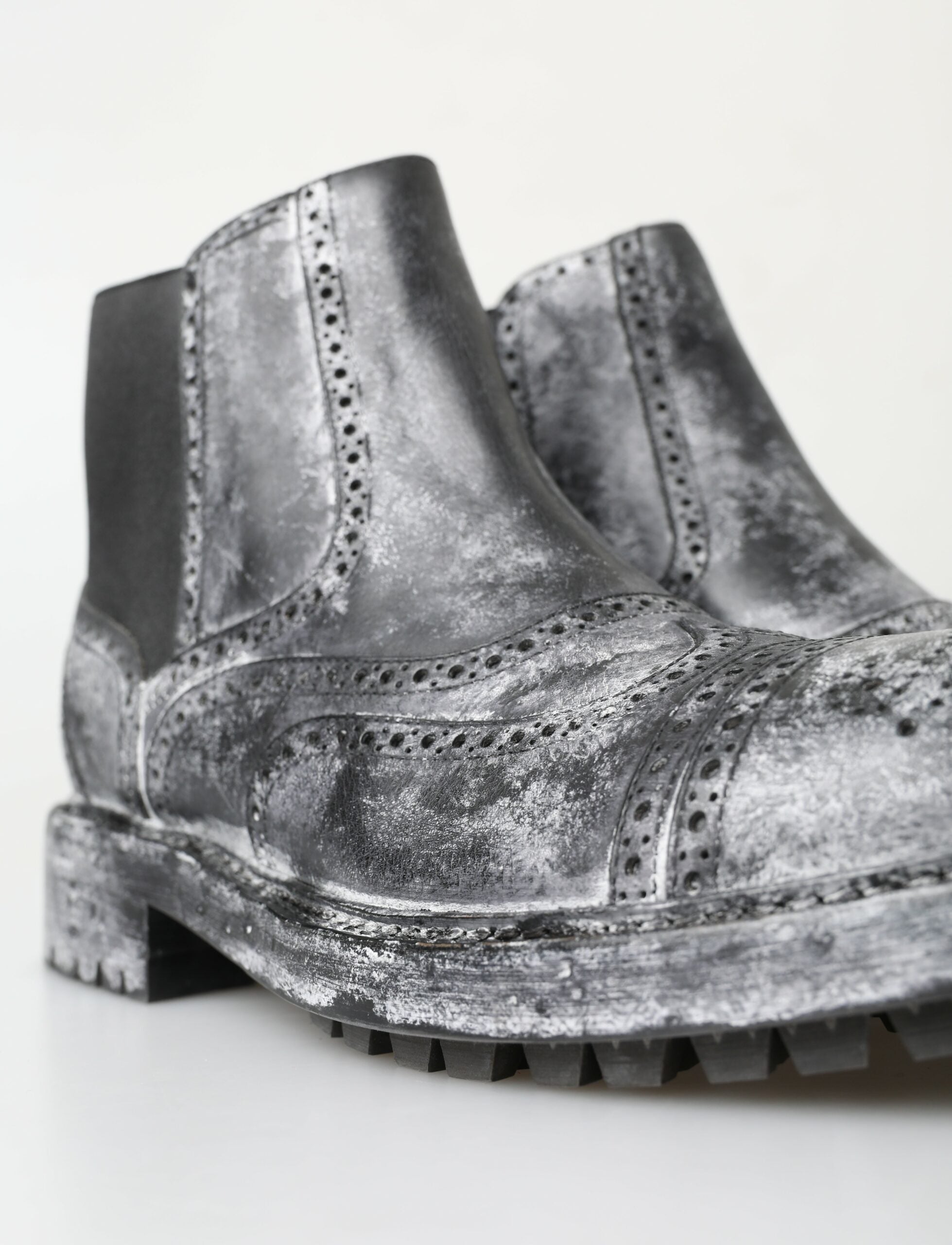 Dolce & Gabbana Black Gray Leather Ankle Boots -   -  Dolce & Gabbana.
