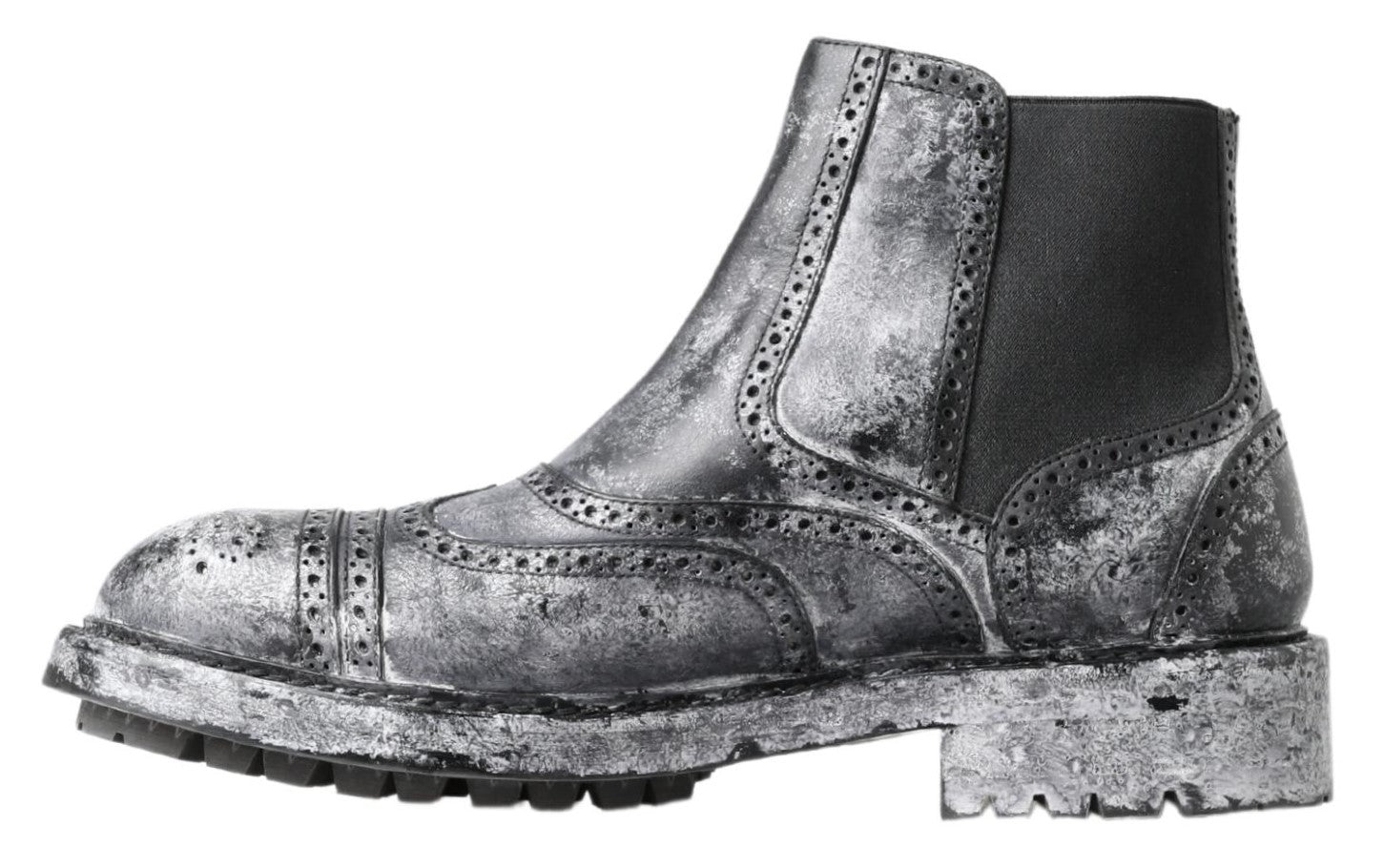 Dolce & Gabbana Black Gray Leather Ankle Boots -   -  Dolce & Gabbana.