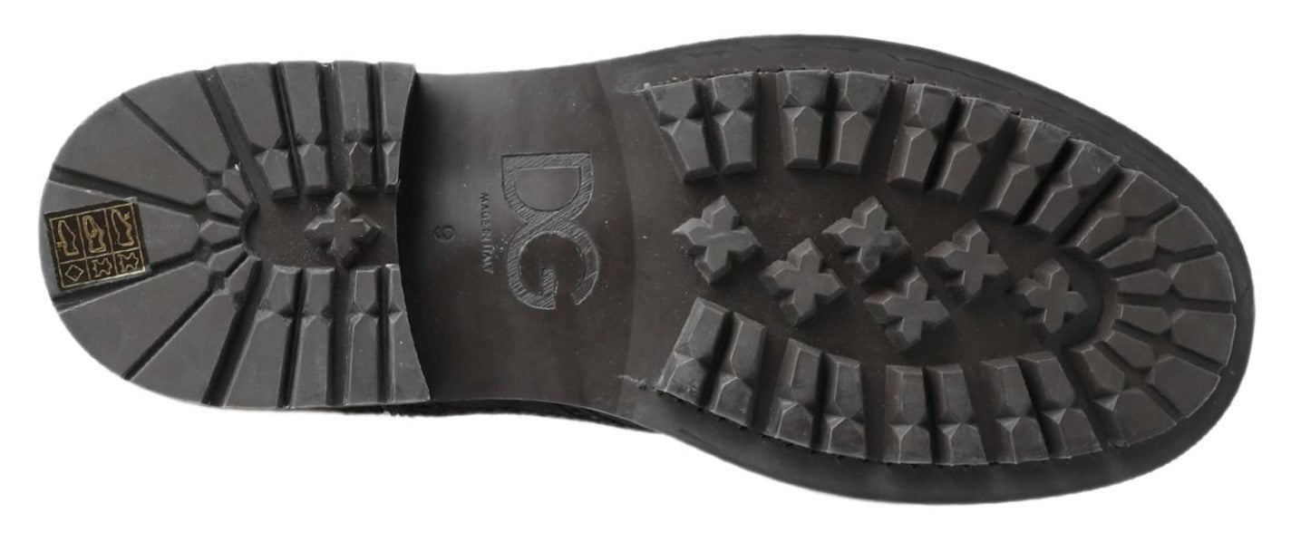 Dolce & Gabbana Black Gray Leather Ankle Boots -   -  Dolce & Gabbana.