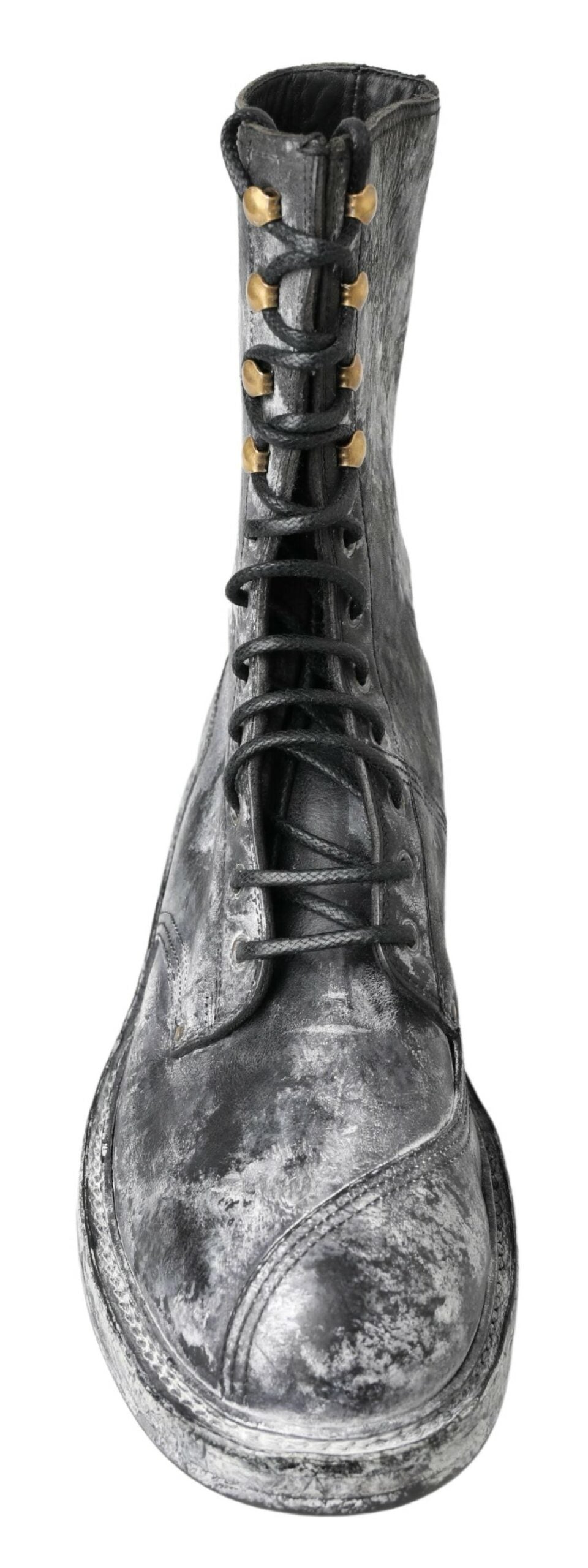 Dolce & Gabbana Black Gray Leather Mid Calf Boots Shoes -   -  Dolce & Gabbana.