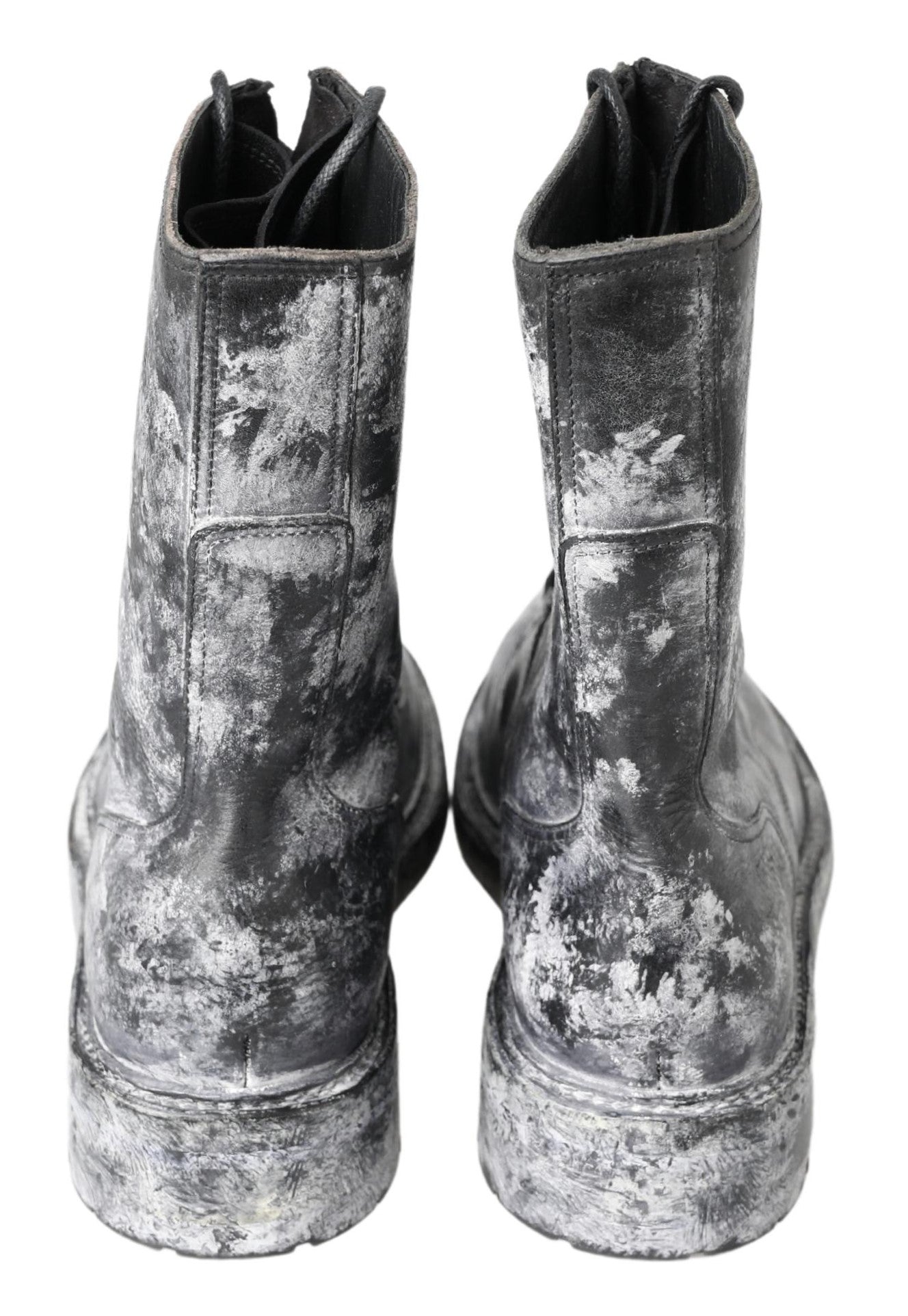 Dolce & Gabbana Black Gray Leather Mid Calf Boots Shoes -   -  Dolce & Gabbana.