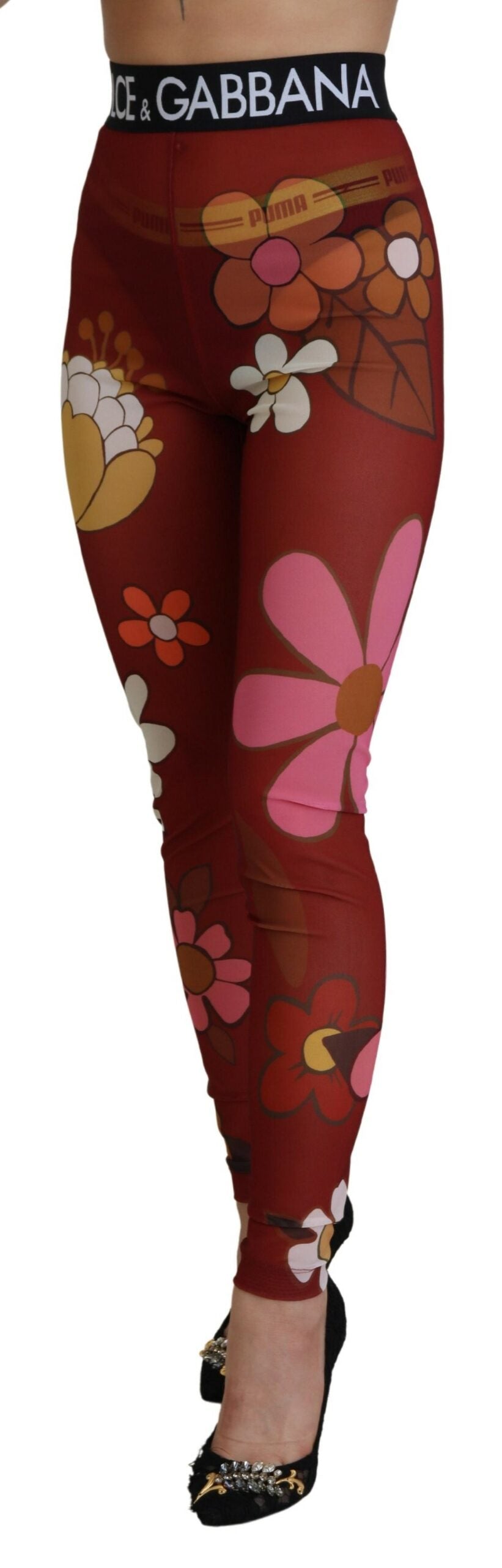 Dolce & Gabbana Red Floral Leggings Stretch Waist Pants -   -  Dolce & Gabbana.