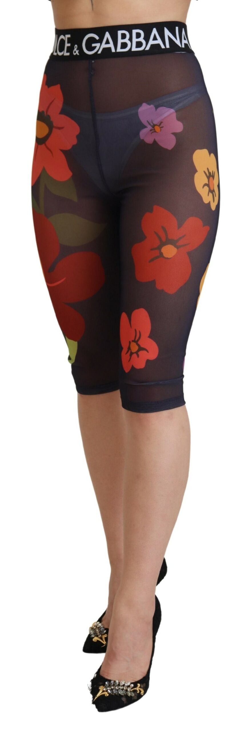 Dolce & Gabbana Black Floral Leggings Stretch Waist Pants -   -  Dolce & Gabbana.