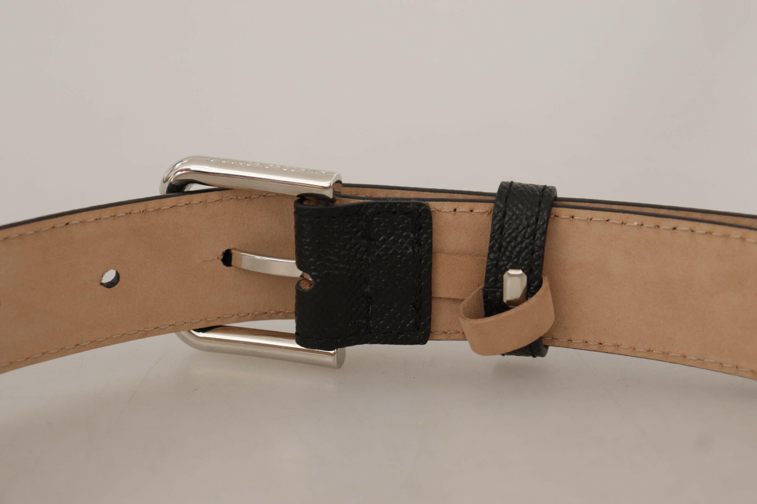 Dolce & Gabbana Black Calf Leather Brown Backend Metal Buckle Belt -   -  Dolce & Gabbana.
