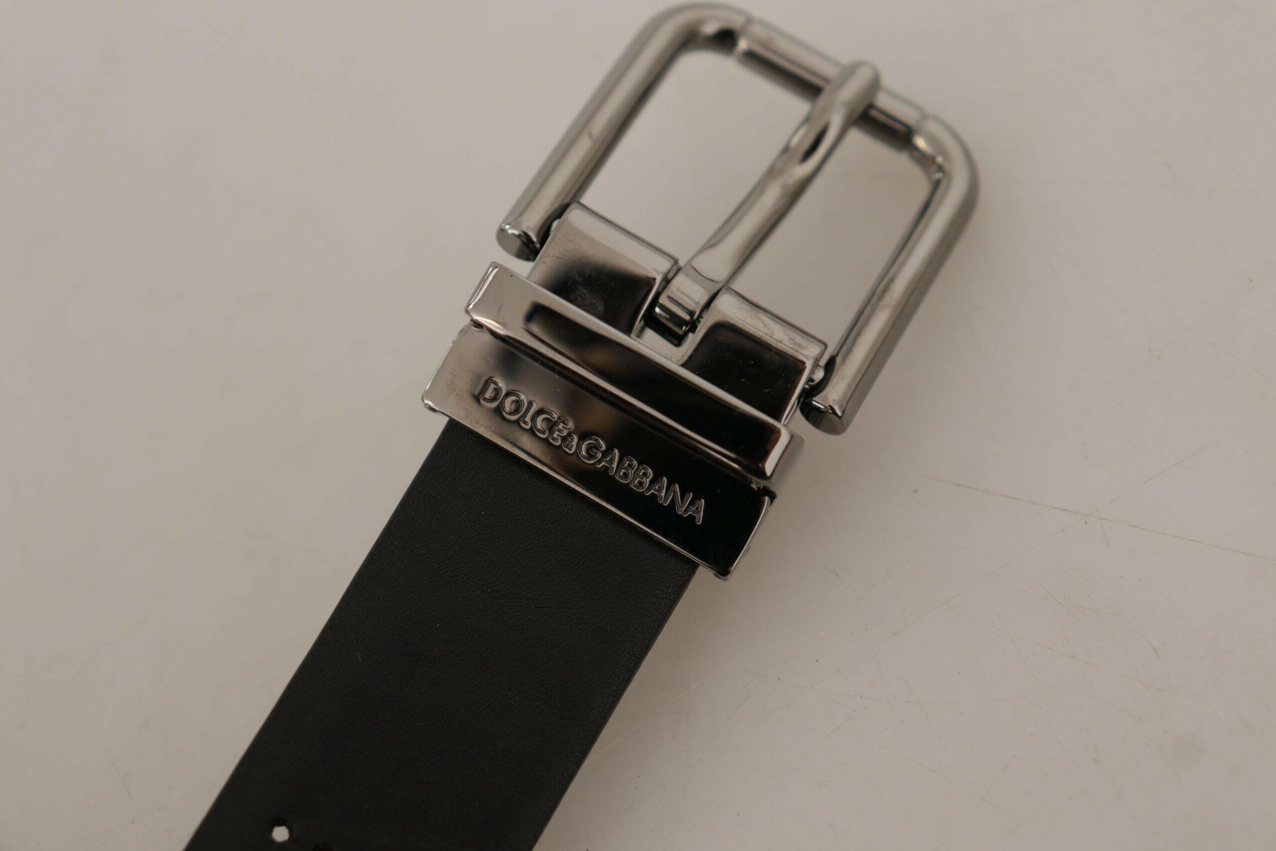 Dolce & Gabbana Black Calf Leather Perforated Metal Buckle Belt -   -  Dolce & Gabbana.