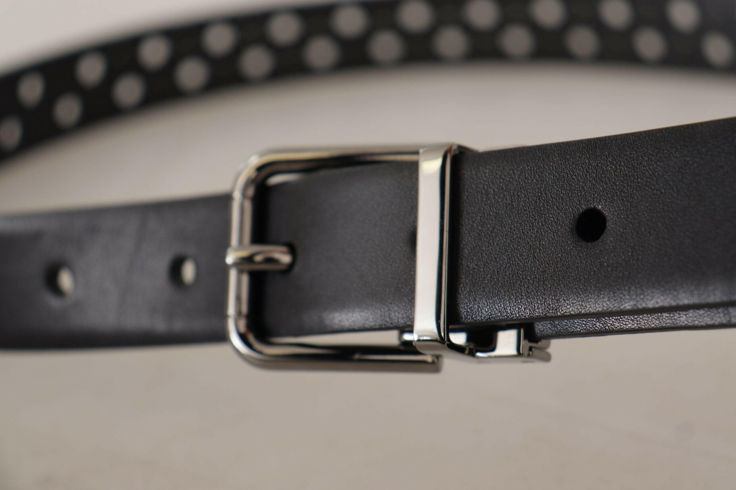 Dolce & Gabbana Black Calf Leather Perforated Metal Buckle Belt -   -  Dolce & Gabbana.