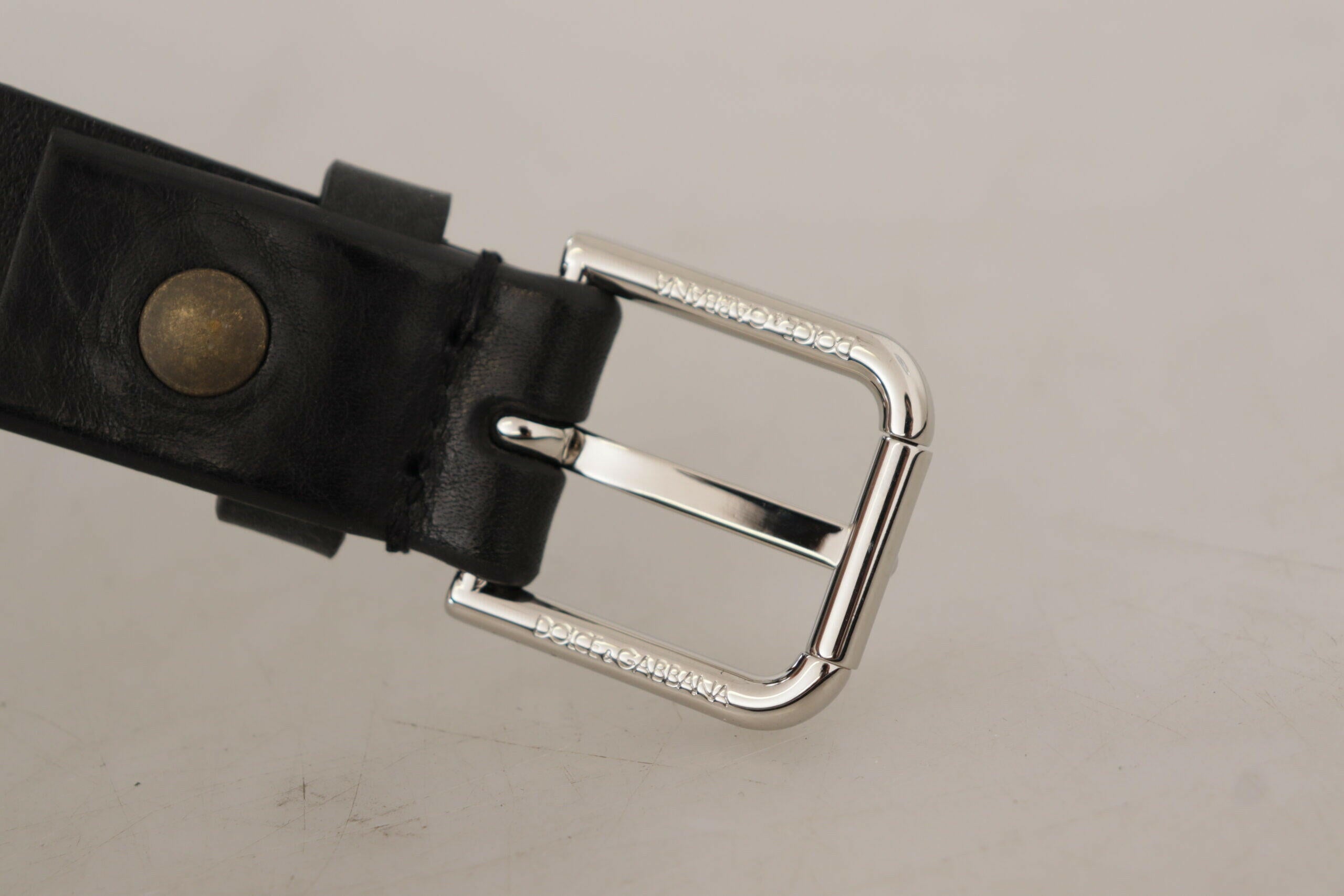 Dolce & Gabbana Black Calf Leather Silver Tone Logo Metal Buckle Belt -   -  Dolce & Gabbana.