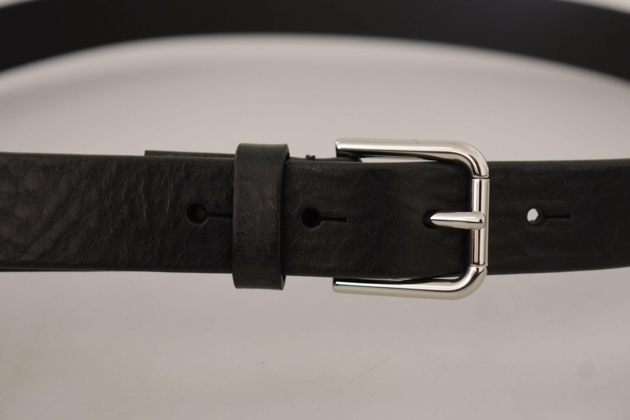 Dolce & Gabbana Black Calf Leather Silver Tone Logo Metal Buckle Belt -   -  Dolce & Gabbana.