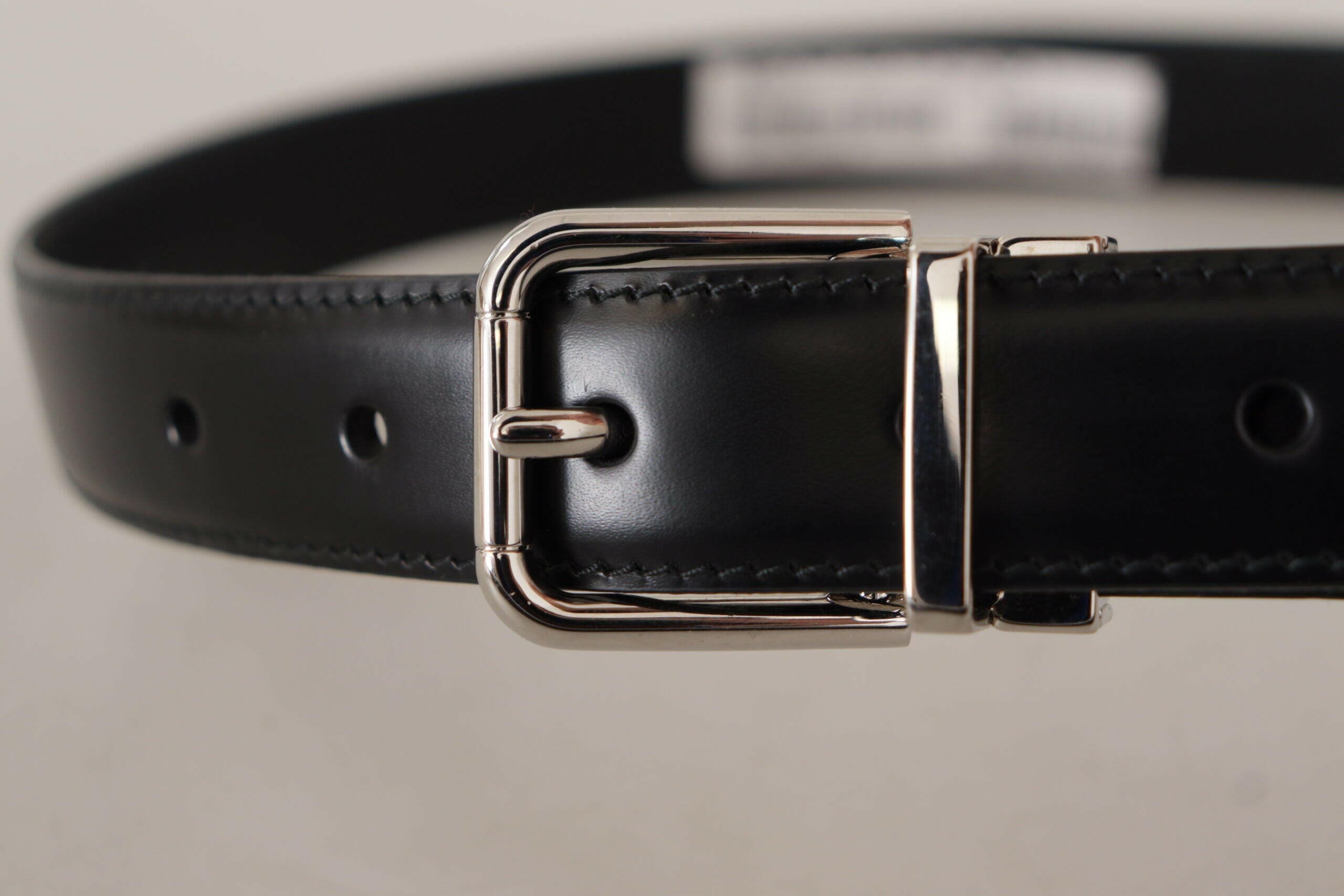 Dolce & Gabbana Black Calf Leather Logo Engraved Metal Buckle Belt -   -  Dolce & Gabbana.