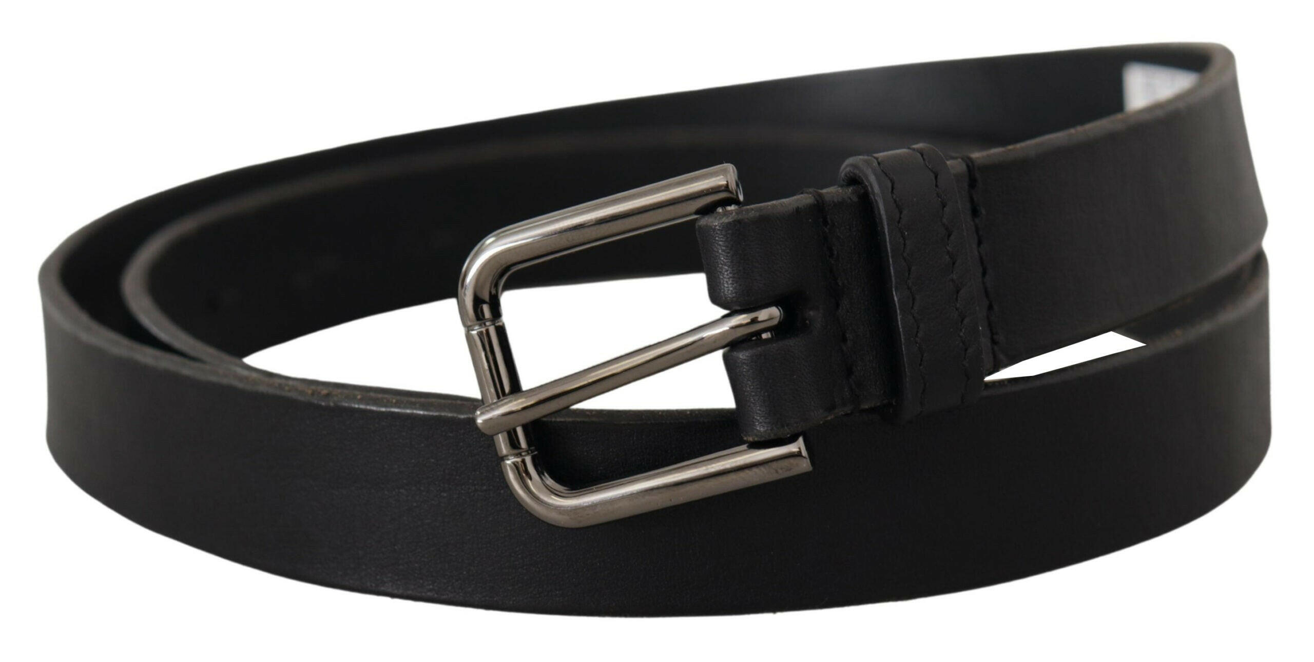 Dolce & Gabbana Black Calf Leather Logo Engraved Metal Buckle Belt -   -  Dolce & Gabbana.