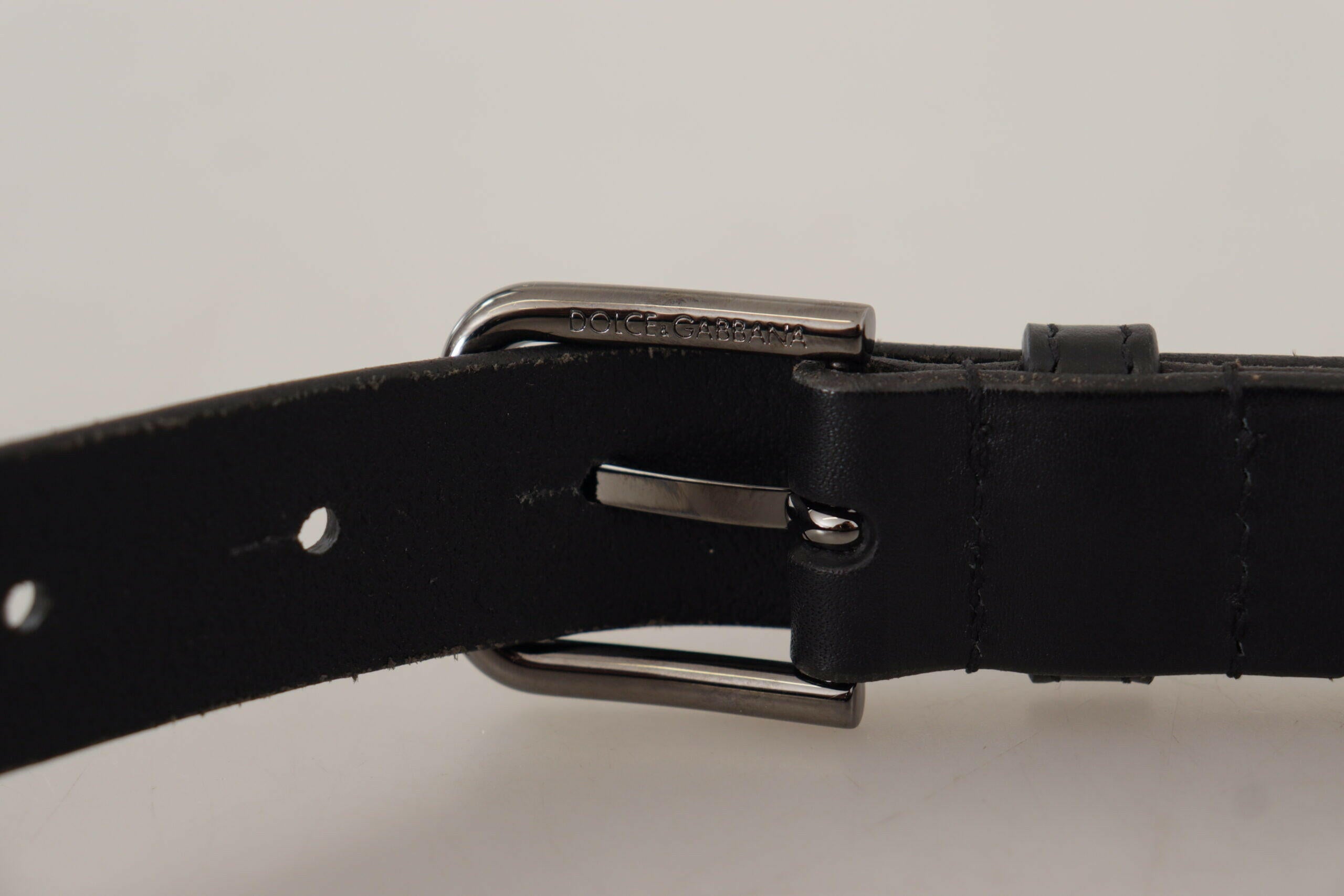 Dolce & Gabbana Black Calf Leather Logo Engraved Metal Buckle Belt -   -  Dolce & Gabbana.