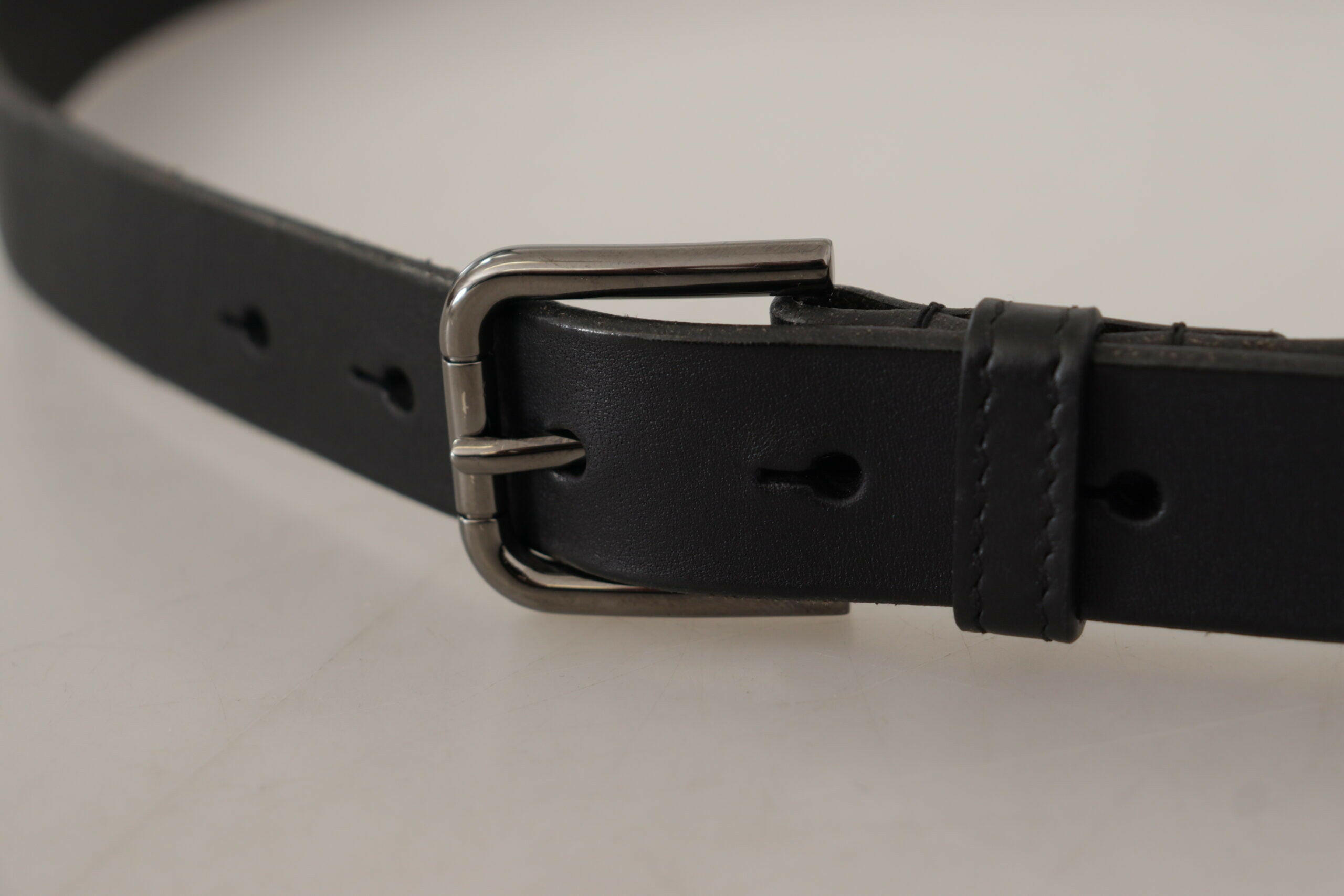Dolce & Gabbana Black Calf Leather Logo Engraved Metal Buckle Belt -   -  Dolce & Gabbana.