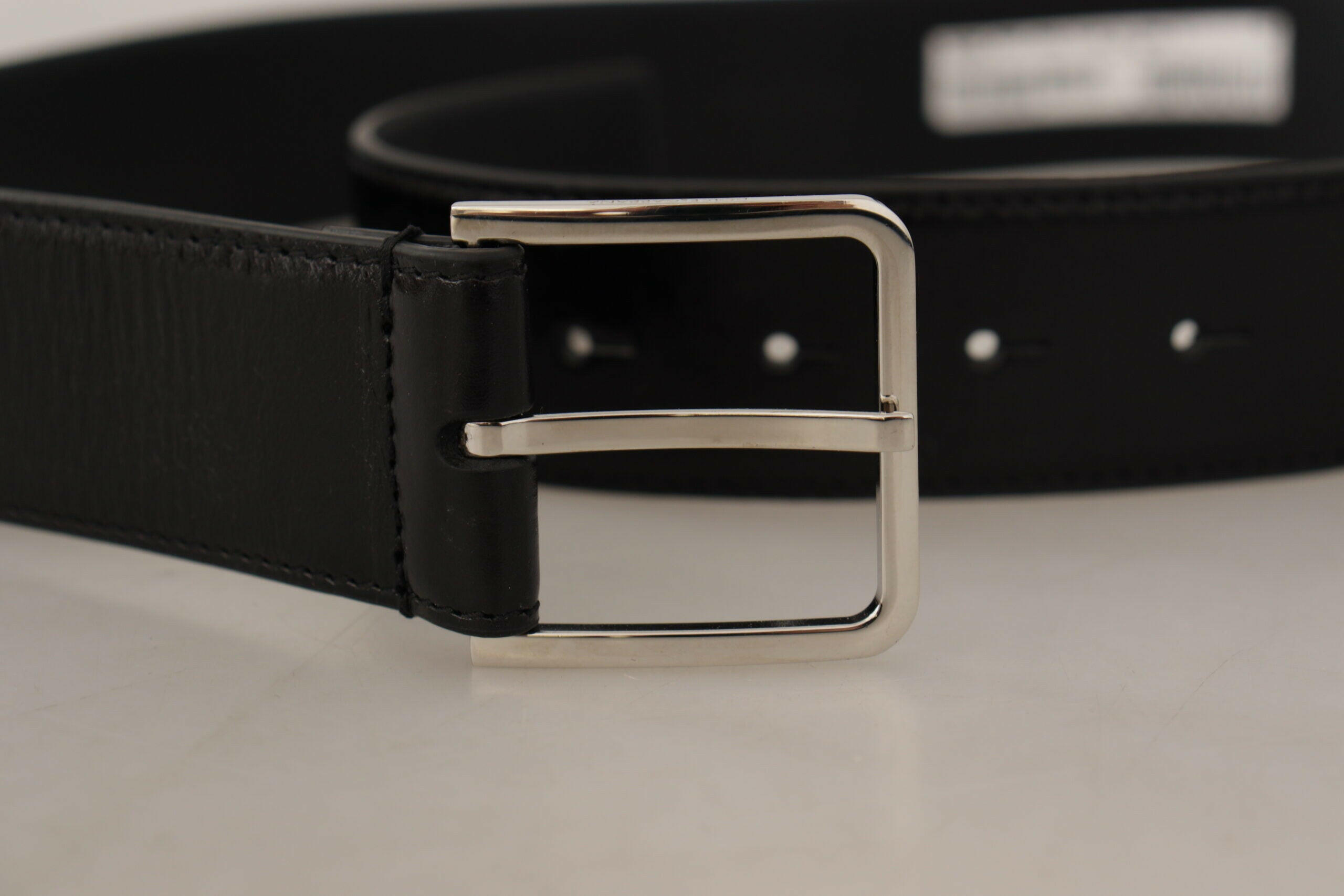 Dolce & Gabbana Black Calf Leather Logo Engraved Metal Buckle Belt -   -  Dolce & Gabbana.