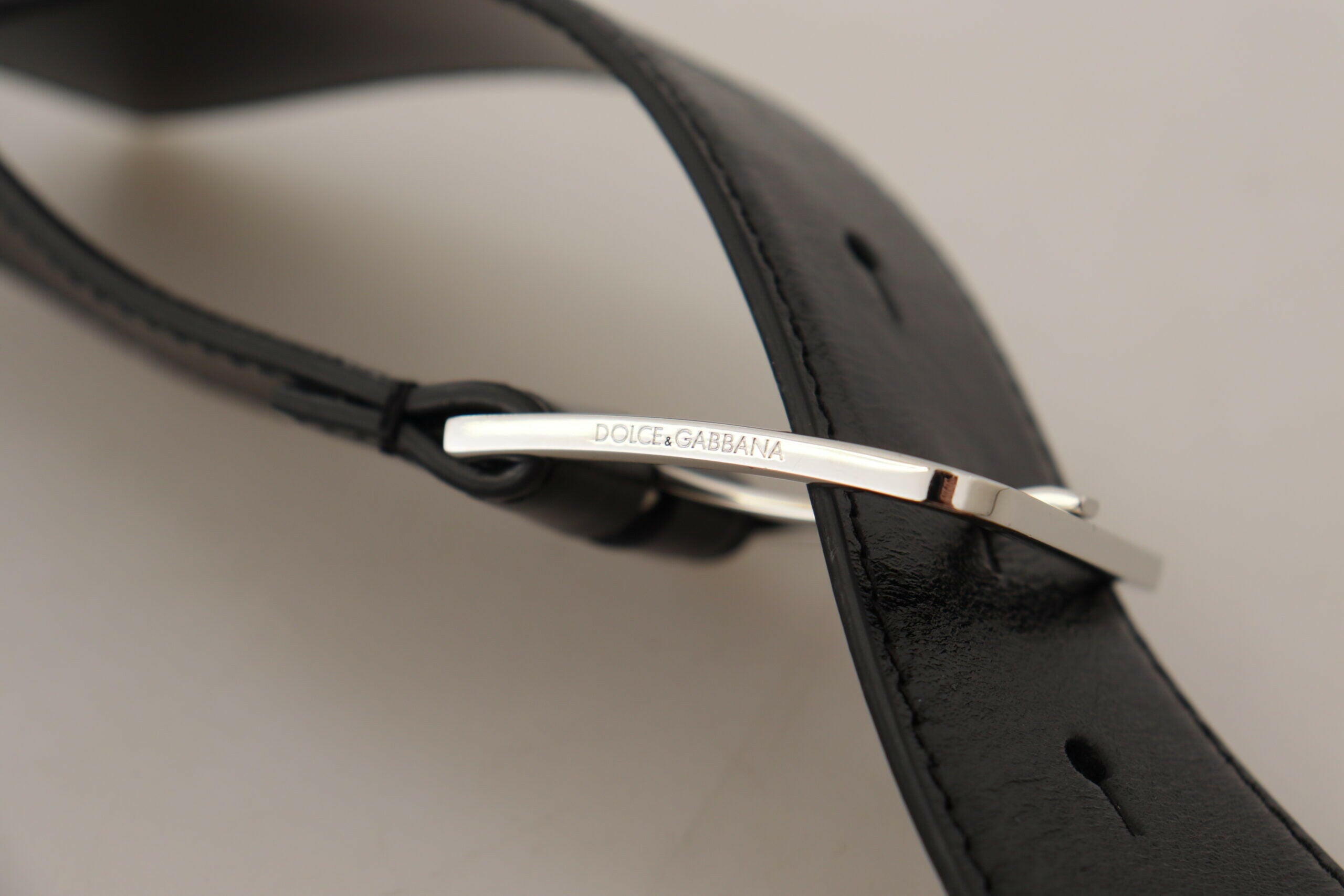 Dolce & Gabbana Black Calf Leather Logo Engraved Metal Buckle Belt -   -  Dolce & Gabbana.